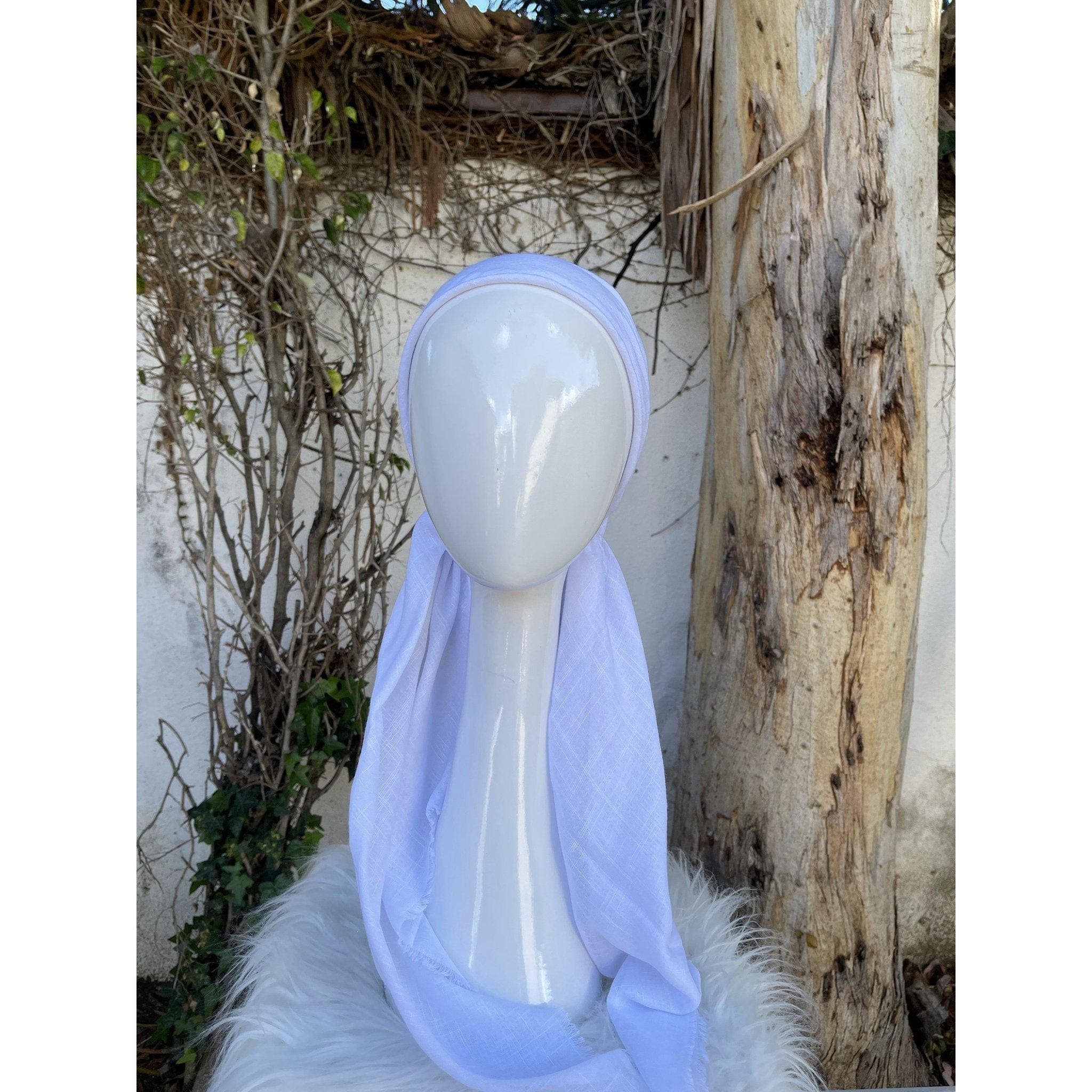 Turkish Cotton Textured Solid Pretied w/ Long Tails - White, XL Circumference-pretieds-The Little Tichel Lady