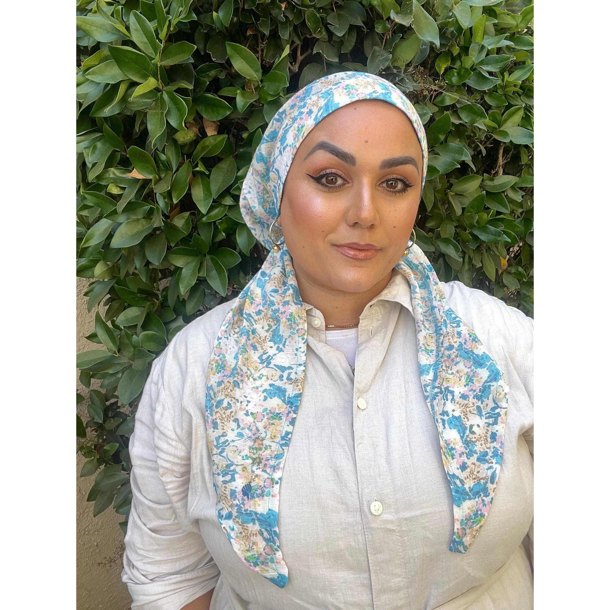 Lightweight Pre Tied Head Scarf, Everblooming Print, Velvet Band Attached, Adjustable Band, Non Slip, Slip On Chemo Headwear, Tichel Lady