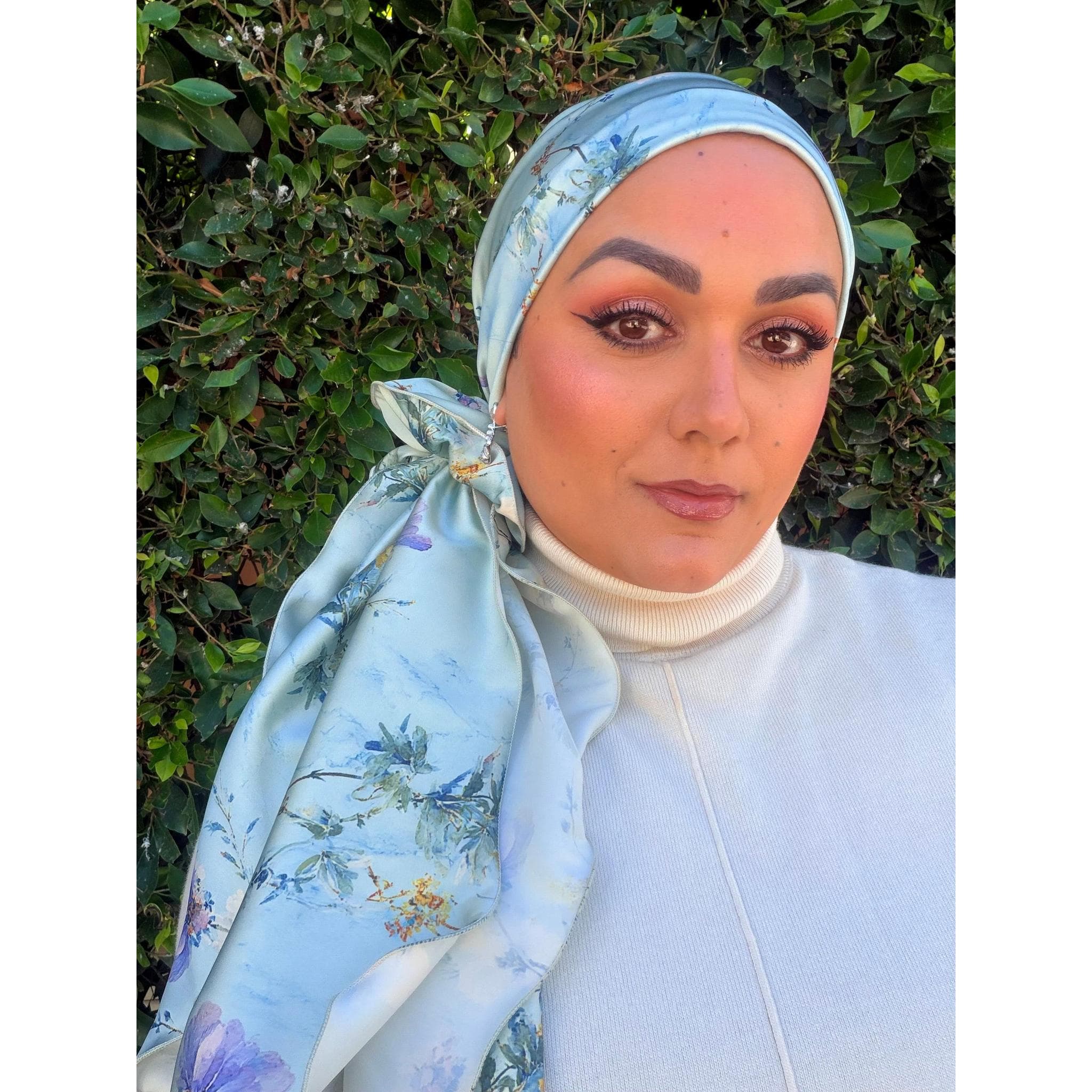 Chic Yom Yom Head Scarf w/ Matching Scrunchy for Women, Dainty Floral, Hijab Head Wrap, Israeli Head Covering, Chemo Headwear Tichel