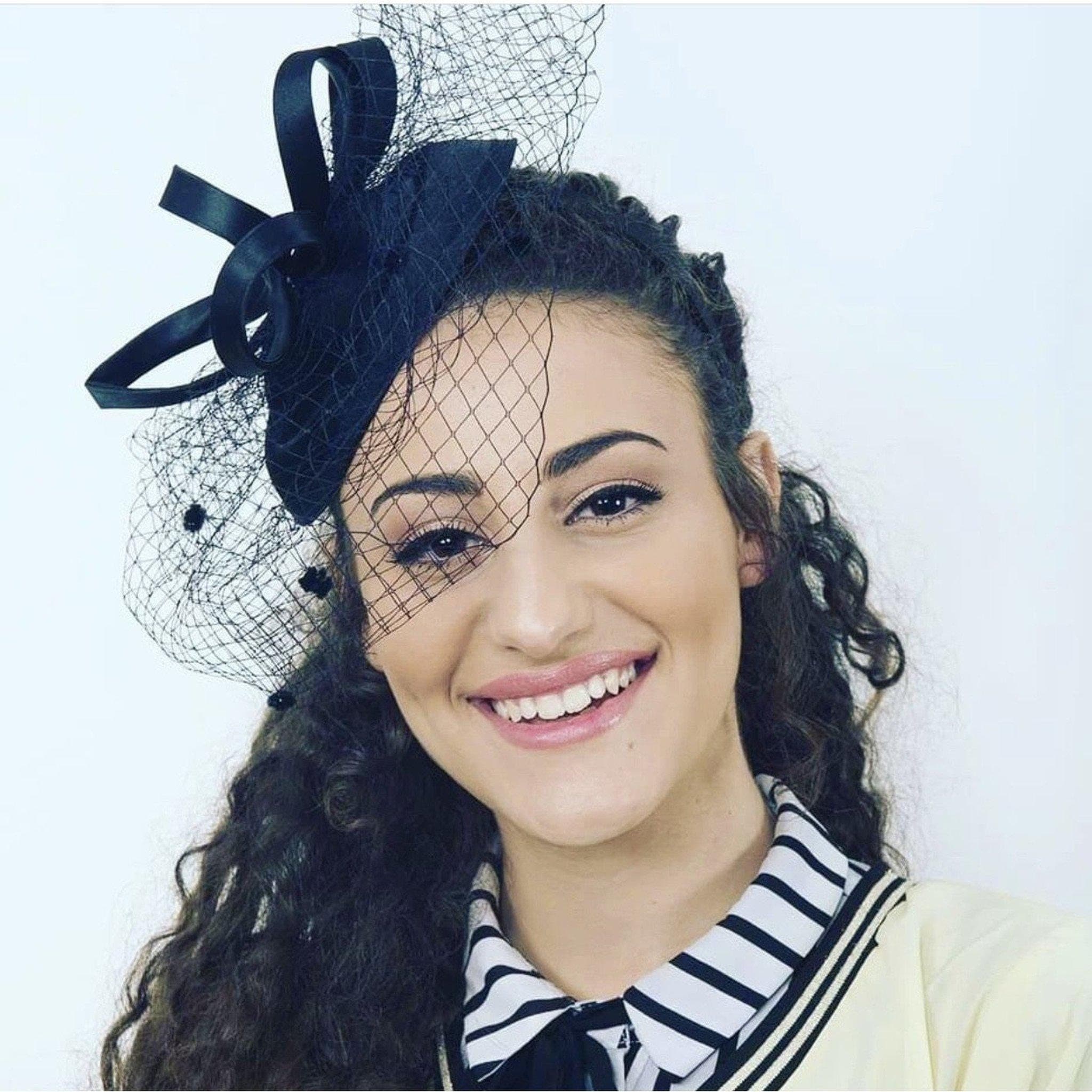 Fascinator w/ Detailed Netting Navy/Burgundy Women Girls Headpiece Hair Accessories Cocktail Tea Party Wedding Prom Performance