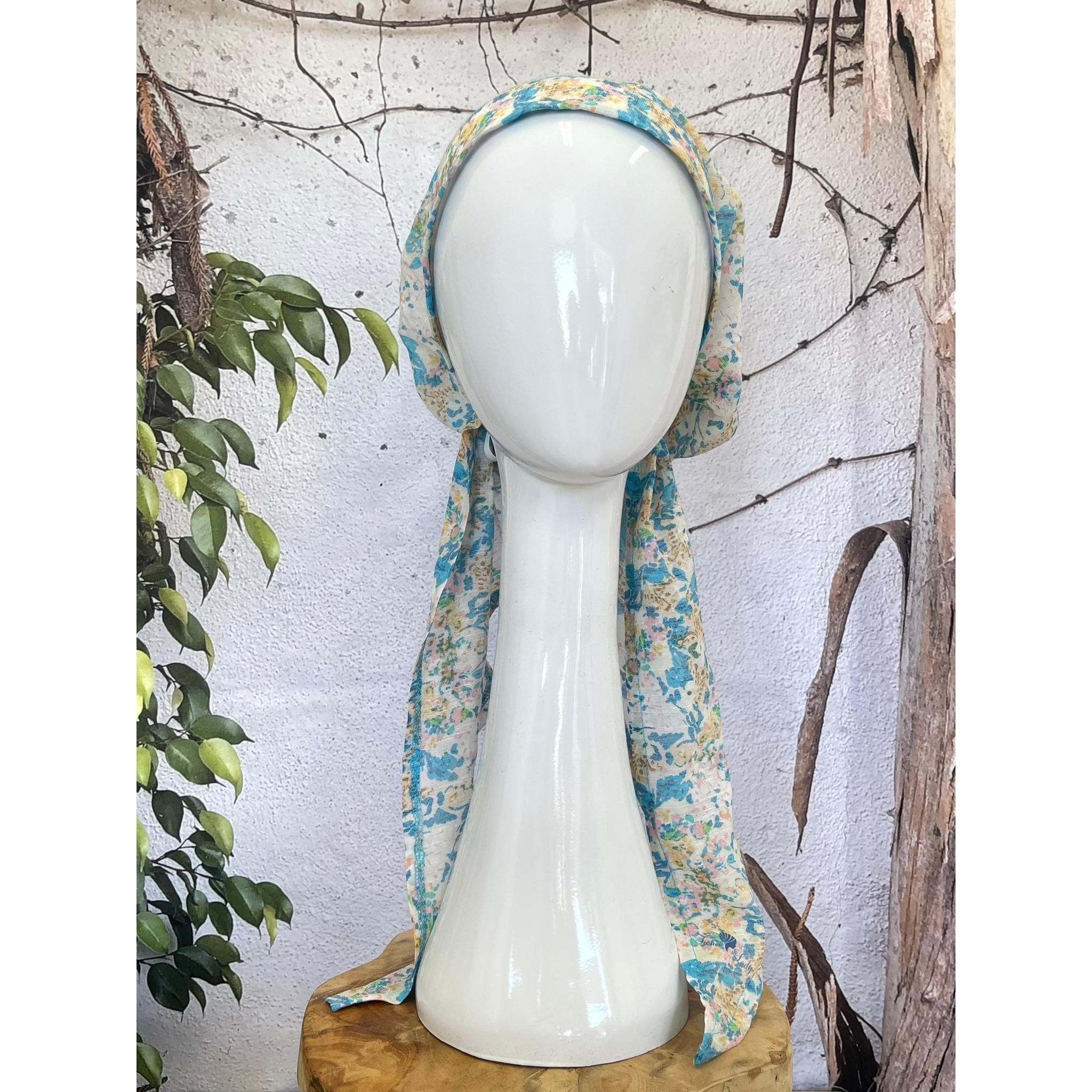 Lightweight Pre Tied Head Scarf, Everblooming Print, Velvet Band Attached, Adjustable Band, Non Slip, Slip On Chemo Headwear, Tichel Lady