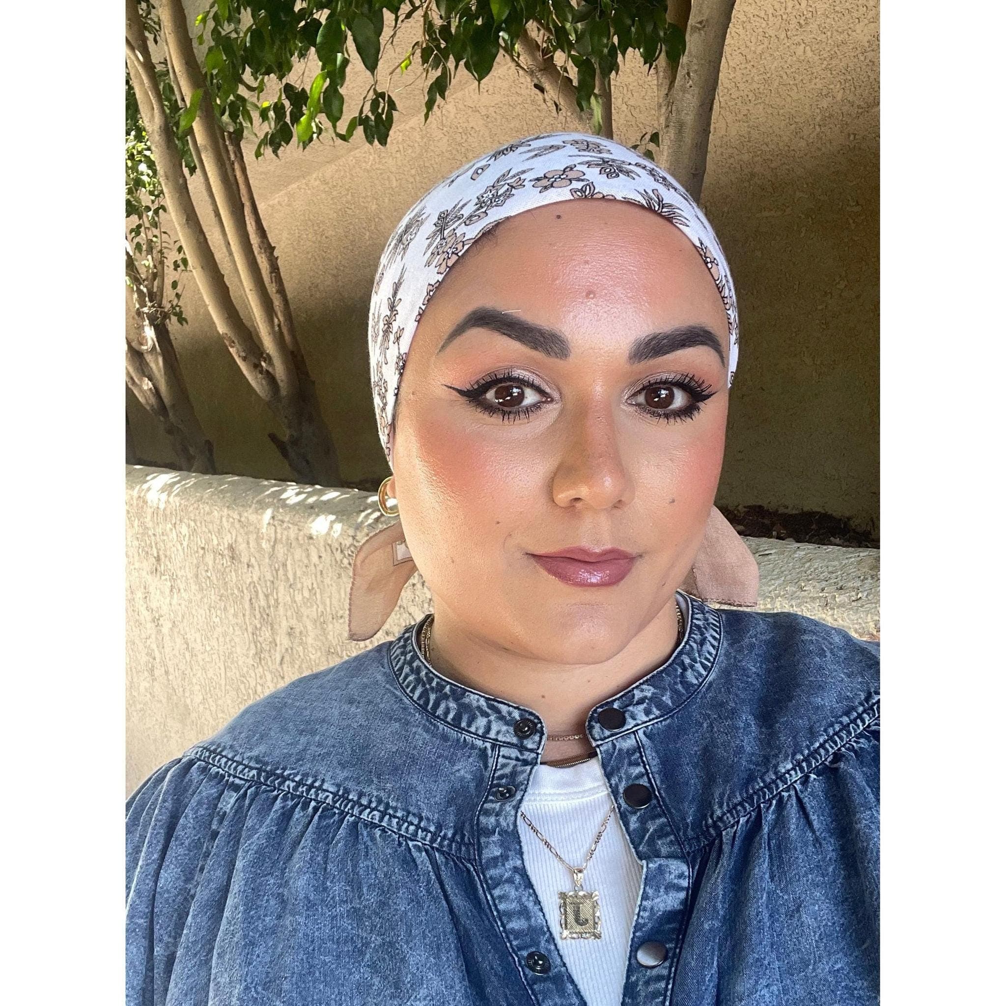 Wildflower Bandana Print Square Cotton Head Scarf for Women, 20”, Neutral/White, Chemo Headwear, Lightweight Head Covering, Tichel Lady