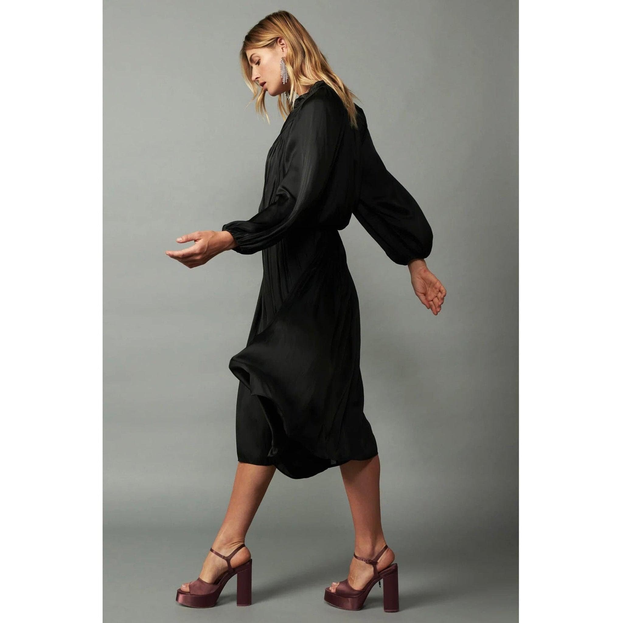 Satin Midi Dress - Black-dress-The Little Tichel Lady