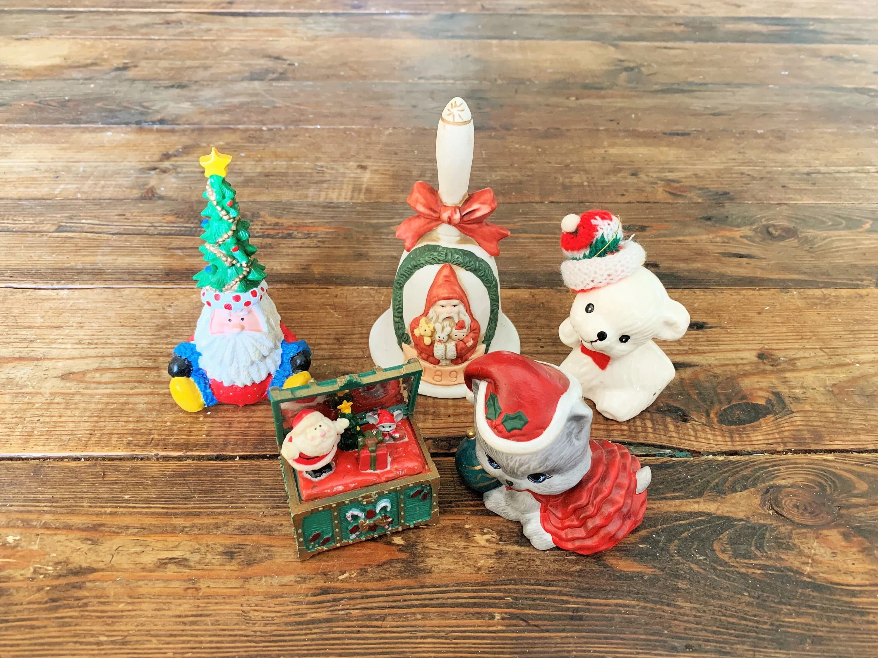 Vintage Christmas Collection of 5 Assorted Ornaments/Vintage Christmas Décor/Christmas Bell/Santa Décor