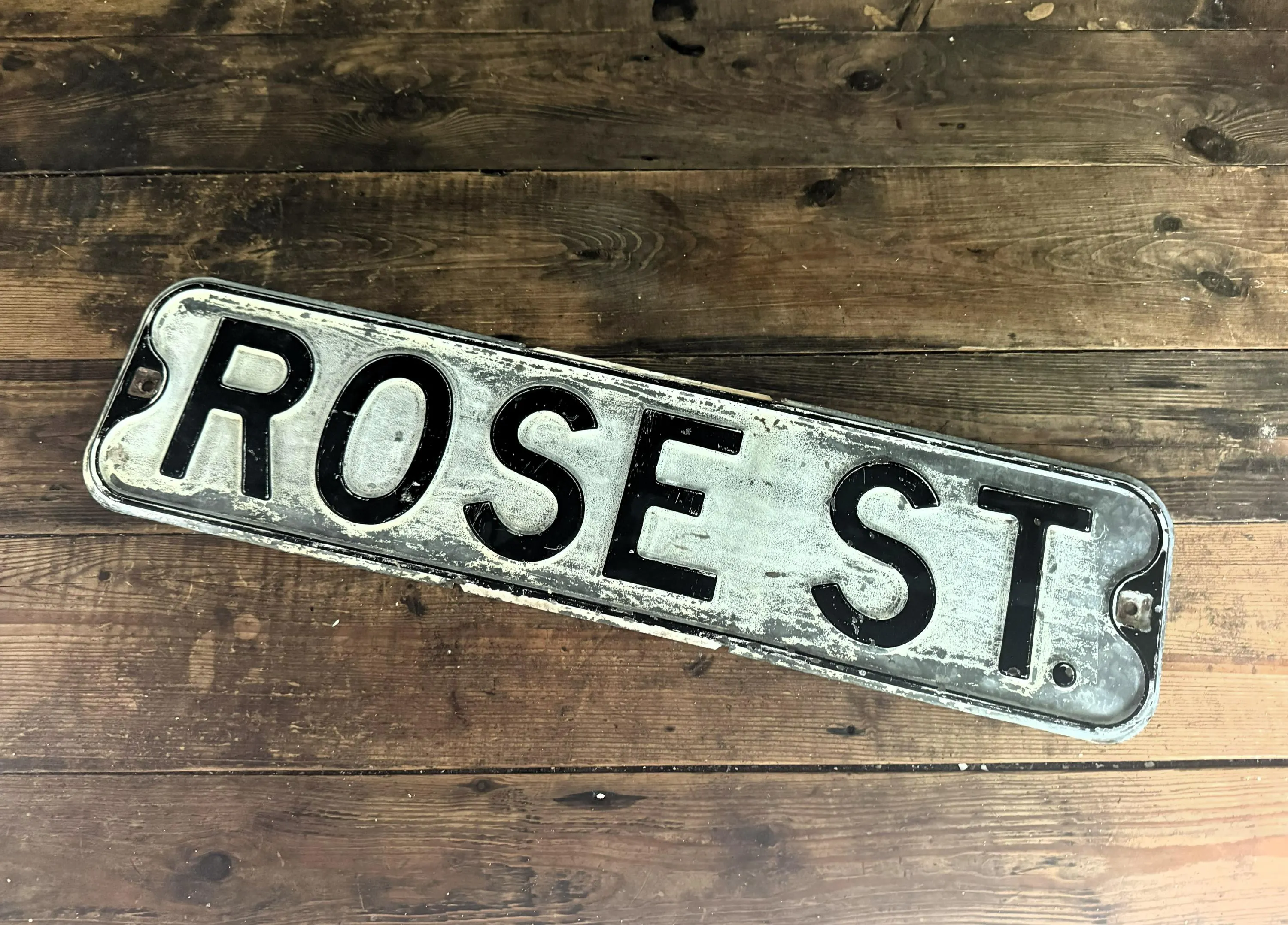 Rustic Vintage Heavy Metal "Rose St." White and Black Road Sign Old Street Sign Garden Decor - image 3