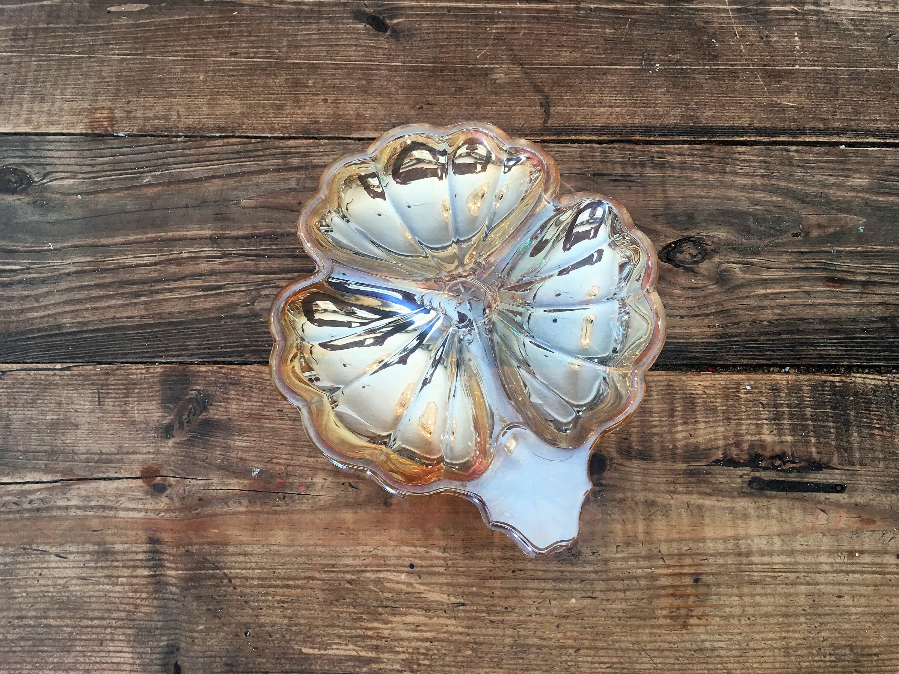 Vintage Doric Jeanette Marigold Carnival Glass 3 Leaf Clover Candy Dish/Collectible Carnival Glass Candy Dish/Decorative Iridescent Amber - image 5