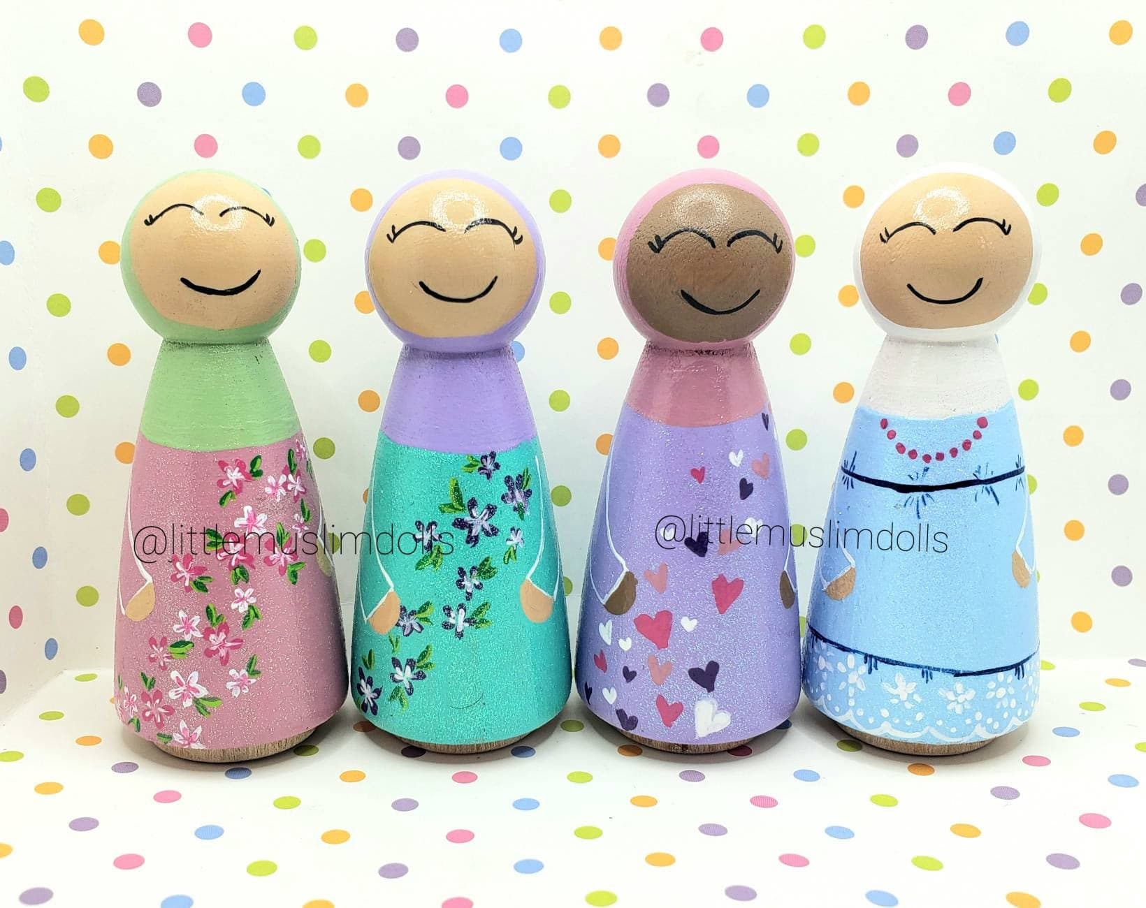Pastel Peg Dolls Little Muslim Dolls spring dolls baby shower gift summer colors Light color Muslim arab islamic toy