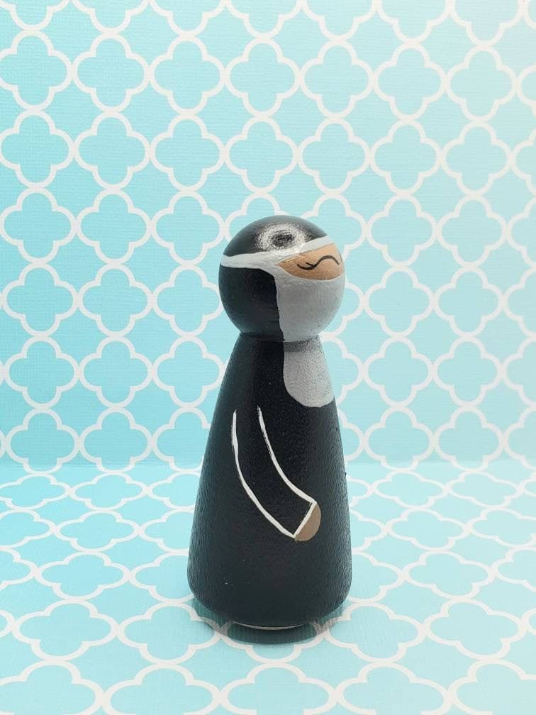 Muslim Doll in Niqab / Wooden Muslim Peg Doll/ Hand painted / Islamic Doll / Niqab / Face Veil/ Burqa / Khimar/ Hijab Doll / Abaya Doll - image 4