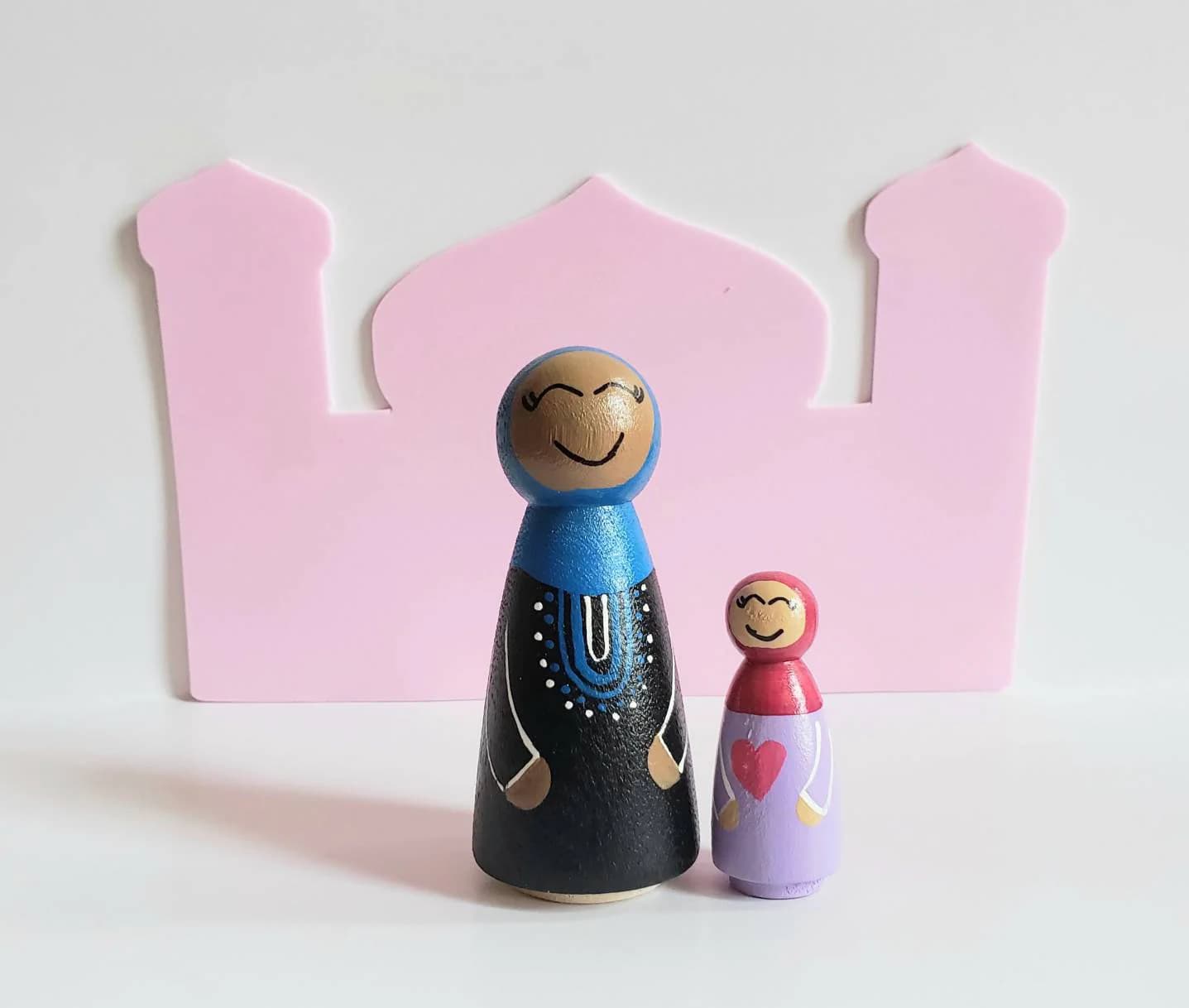 Mother and Child Doll/Muslim Doll/Muslim Mother and Baby/Peg Doll/Wooden Doll/Mother and Baby Figurine/Mother Baby Matching/ New Parent Mom