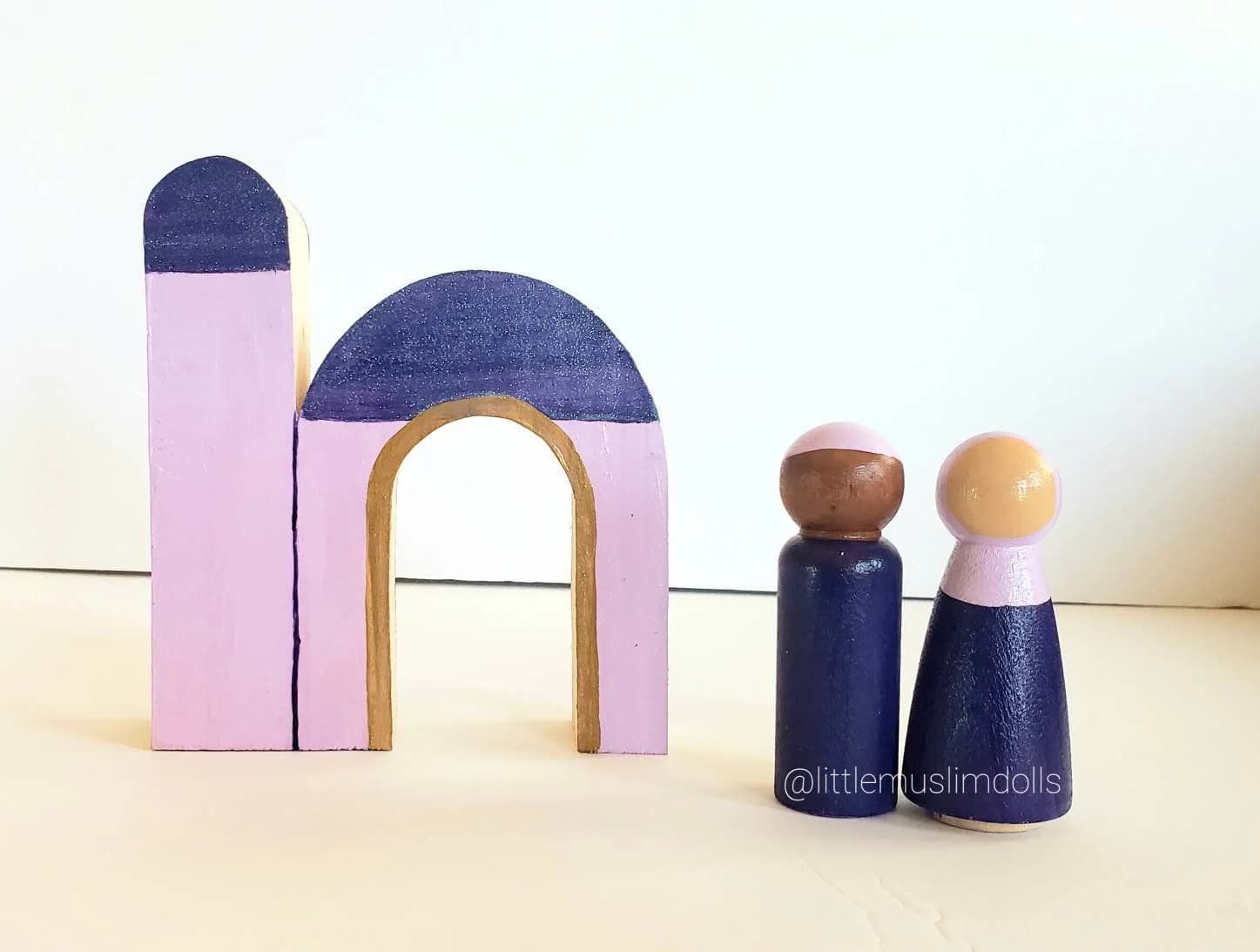 Wooden Masjid Block Building Block Islamic Architecture Mosque Muslim Wood Doll House Arabic Peg Doll