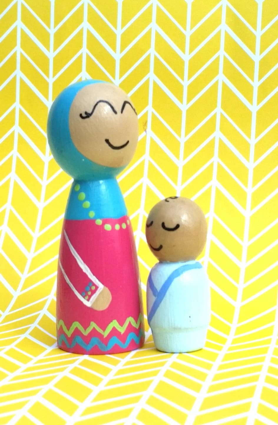 Mother and Child Doll/Muslim Doll/Muslim Mother and Baby/Peg Doll/Wooden Doll/Mother and Baby Figurine/Mother Baby Matching/ New Parent Mom - image 3