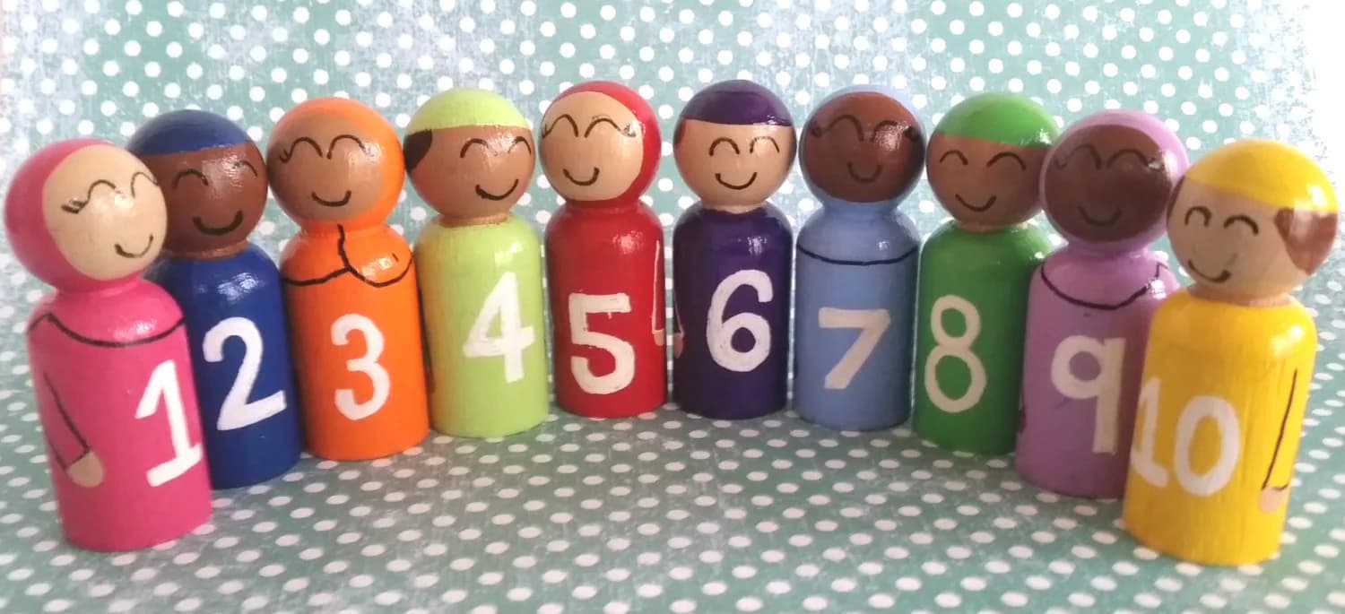 Counting Peg Dolls/Math Numbers/Numbers Sequence/Rainbow Peg/Wood Doll/Ordinal Numbers/Math Toy/Islamic Toy/Muslim/Montessori Waldorf Toy