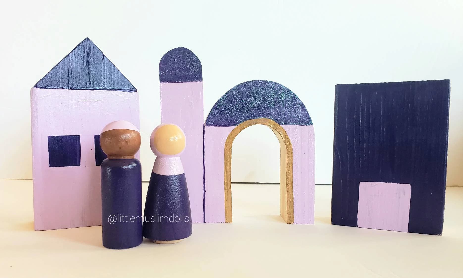 Wooden Masjid Block Building Block Islamic Architecture Mosque Muslim Wood Doll House Arabic Peg Doll - image 4
