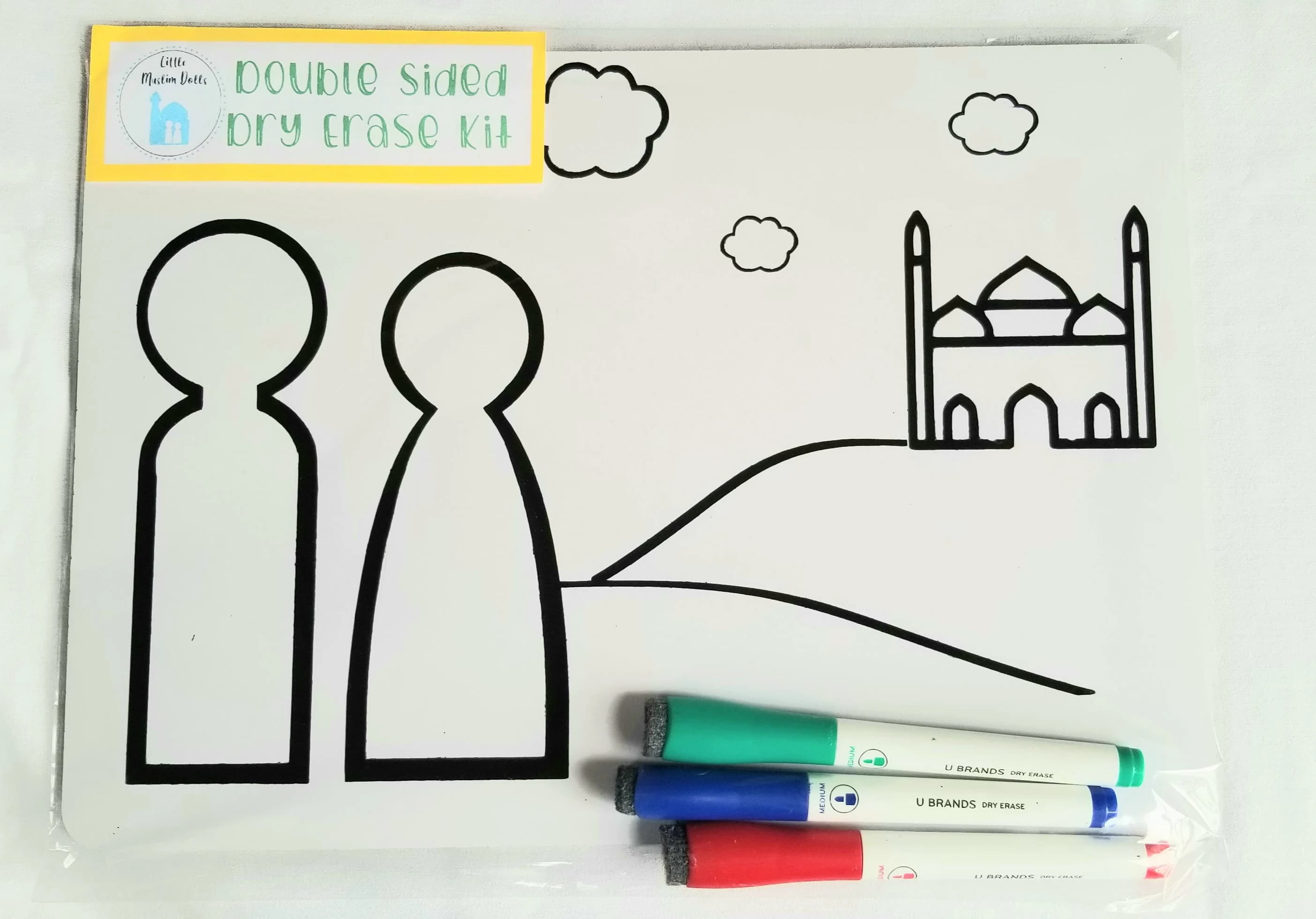 White Board Set Muslim Dolls Ramadan Eid Masjid Coloring Page Islamic Art Kit Reusable Art Dry Erase Board Muslim Kids Toy