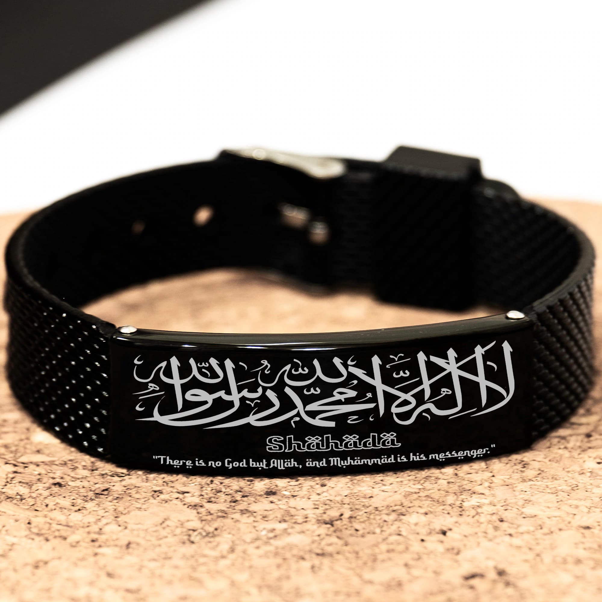 Shahada Verse,black Shark Mesh Bracelet,there Is No God But Allah,islamic Verse,arabic Verses,allah Quote,muslim Gift Idea,islamic
