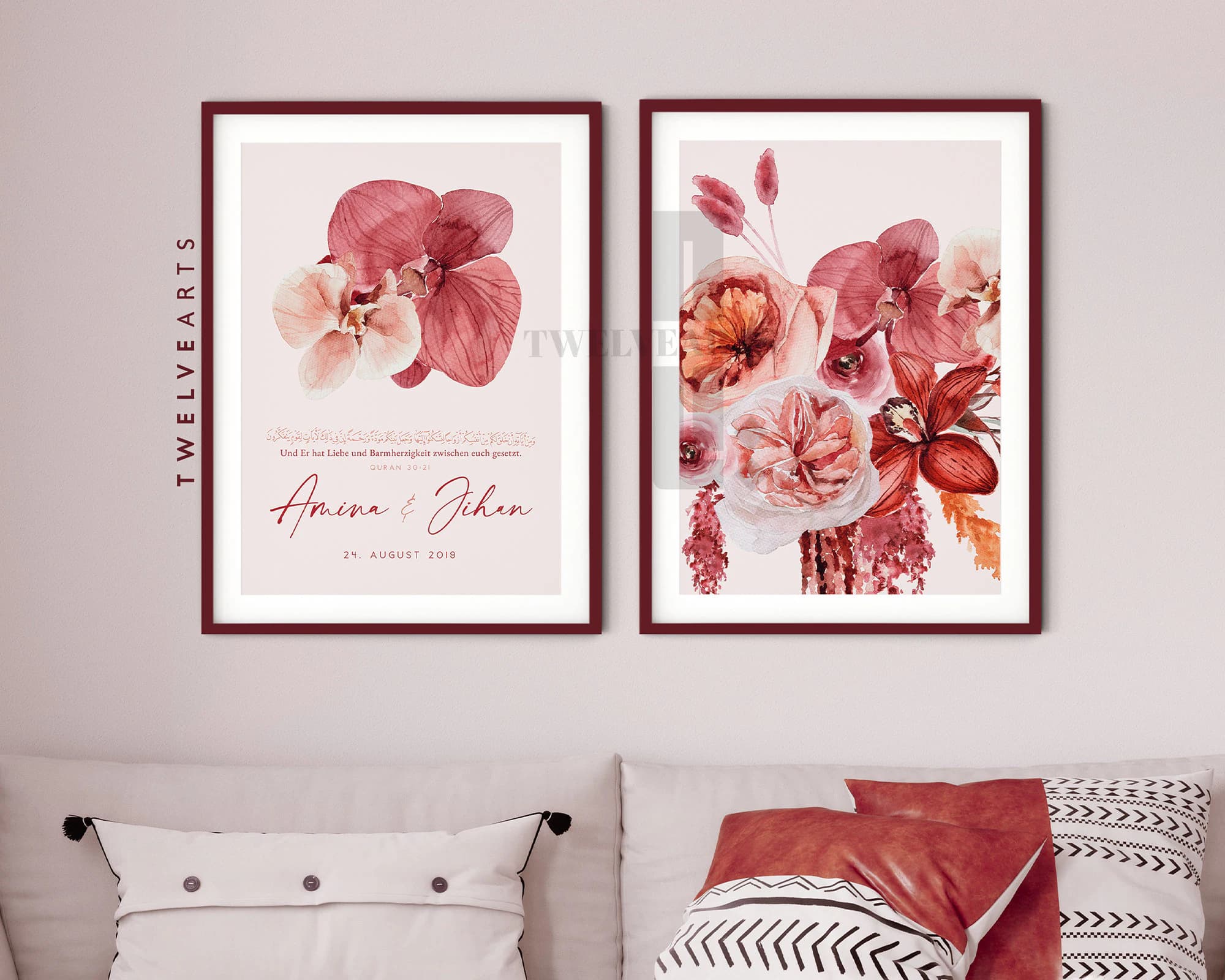 Quran 30:21, Hub, Love, Personalisiert, personalized, Couple Poster Set, Red Flower, Islam Poster, Muslim Decor, Islam Couple,Islamic Quotes