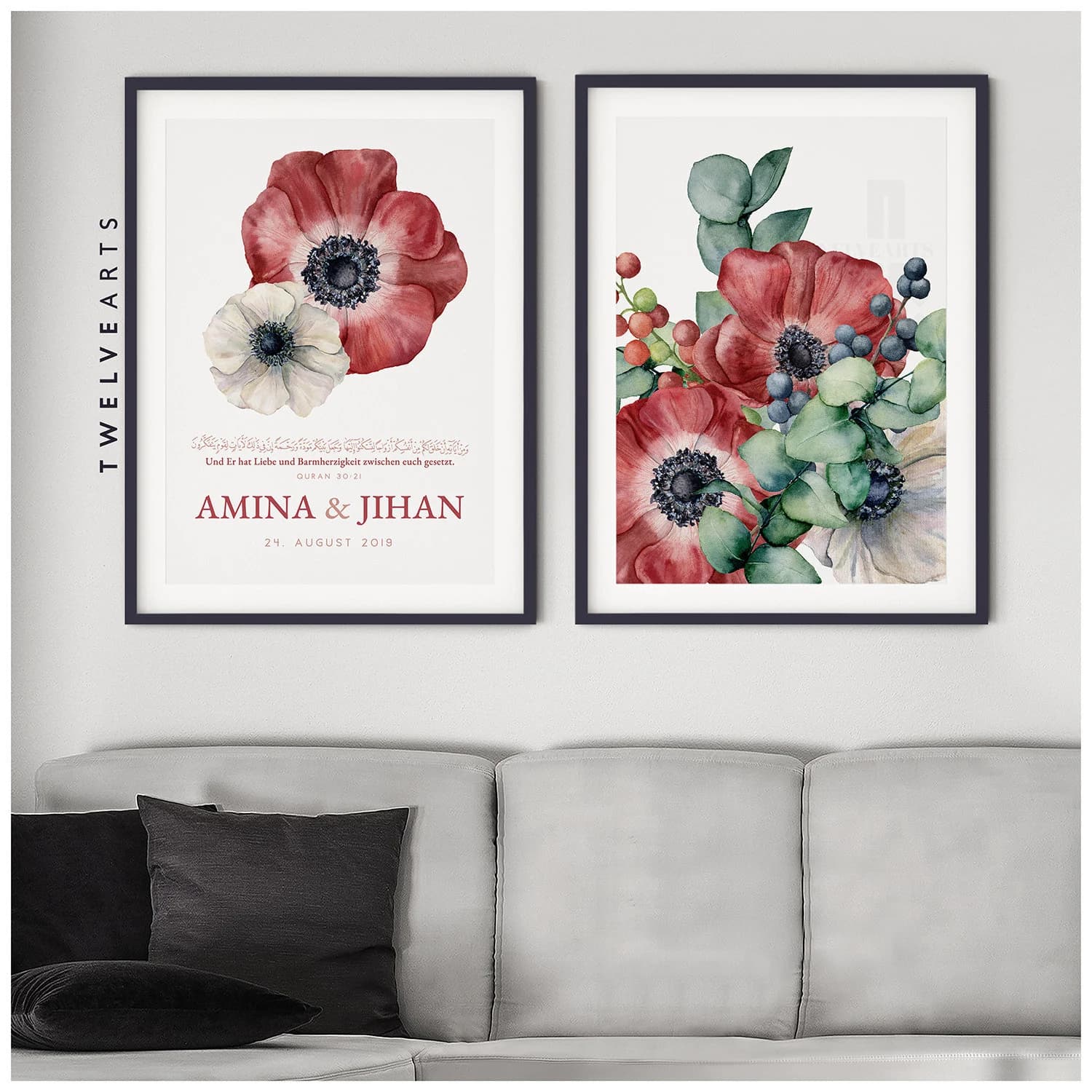 Quran 30:21, Hub, Love, Personalisiert, personalized, Couple Poster Set, Red Flower, Islam Poster, Muslim Decor, Islam Couple,Islamic Quotes