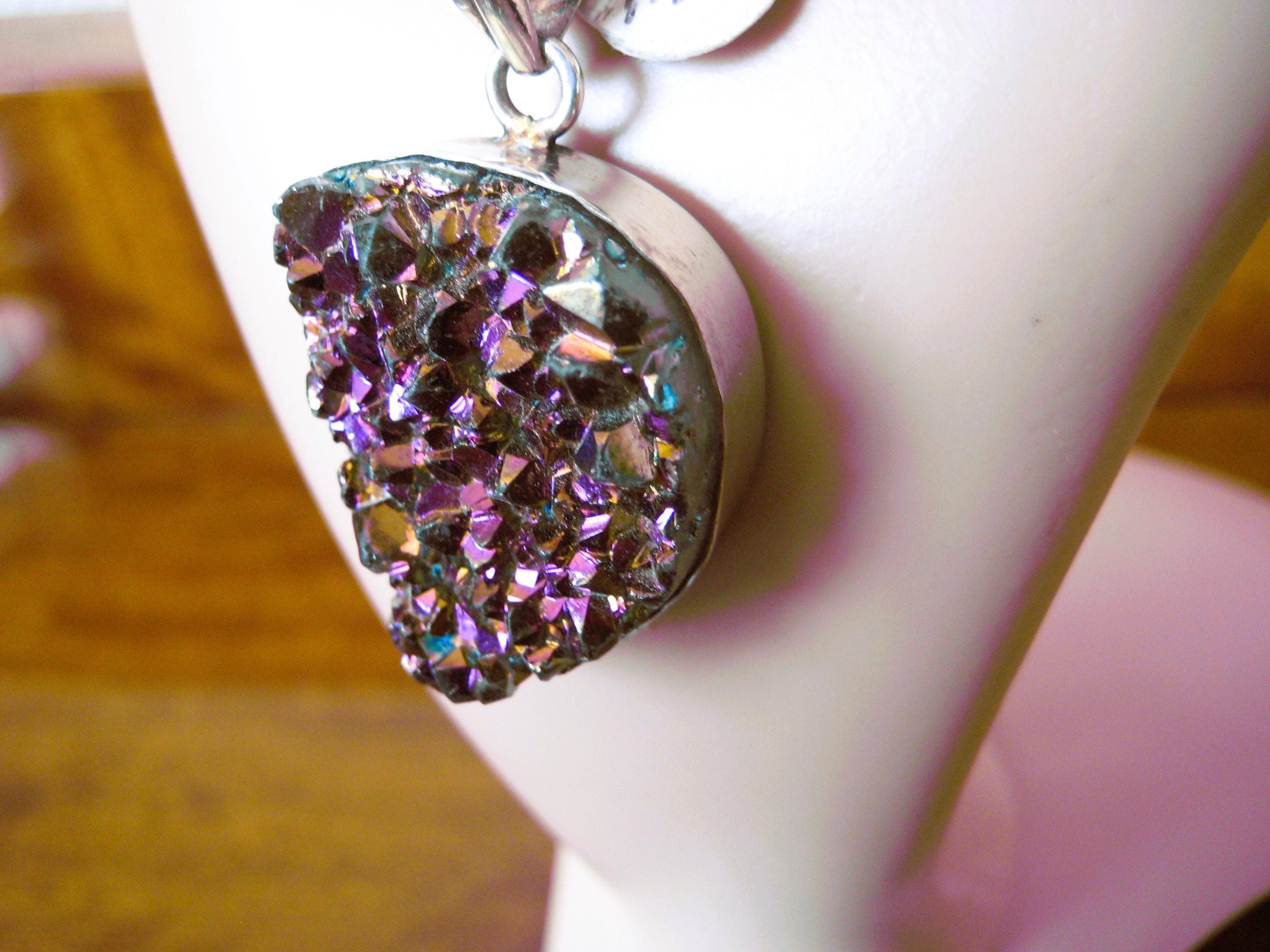 Pendant, Raw Amethyst Crystal and Sterling Silver, Vintage Estate Jewelry - image 3