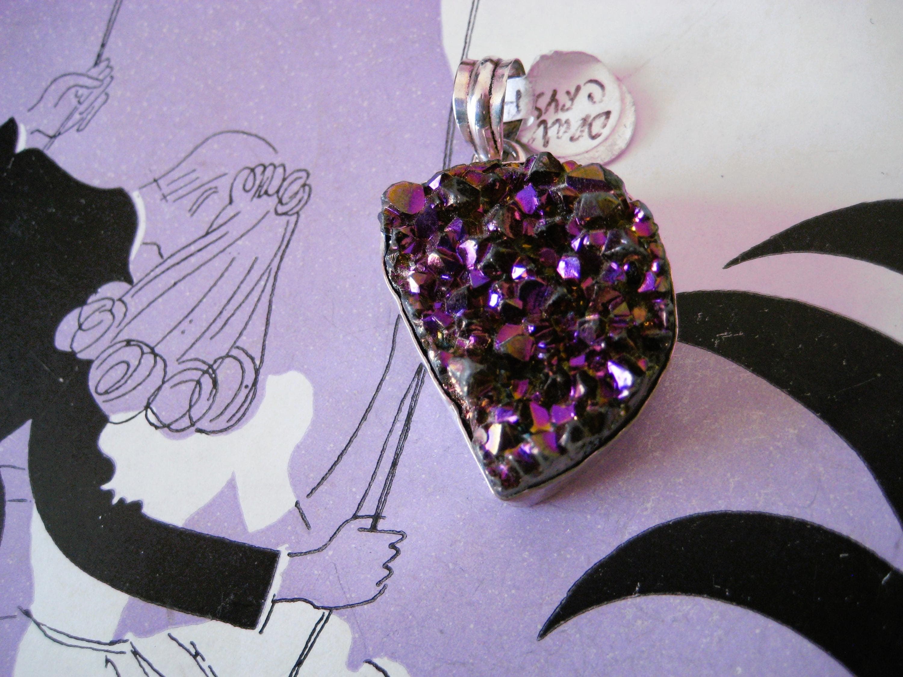 Pendant, Raw Amethyst Crystal and Sterling Silver, Vintage Estate Jewelry - image 5