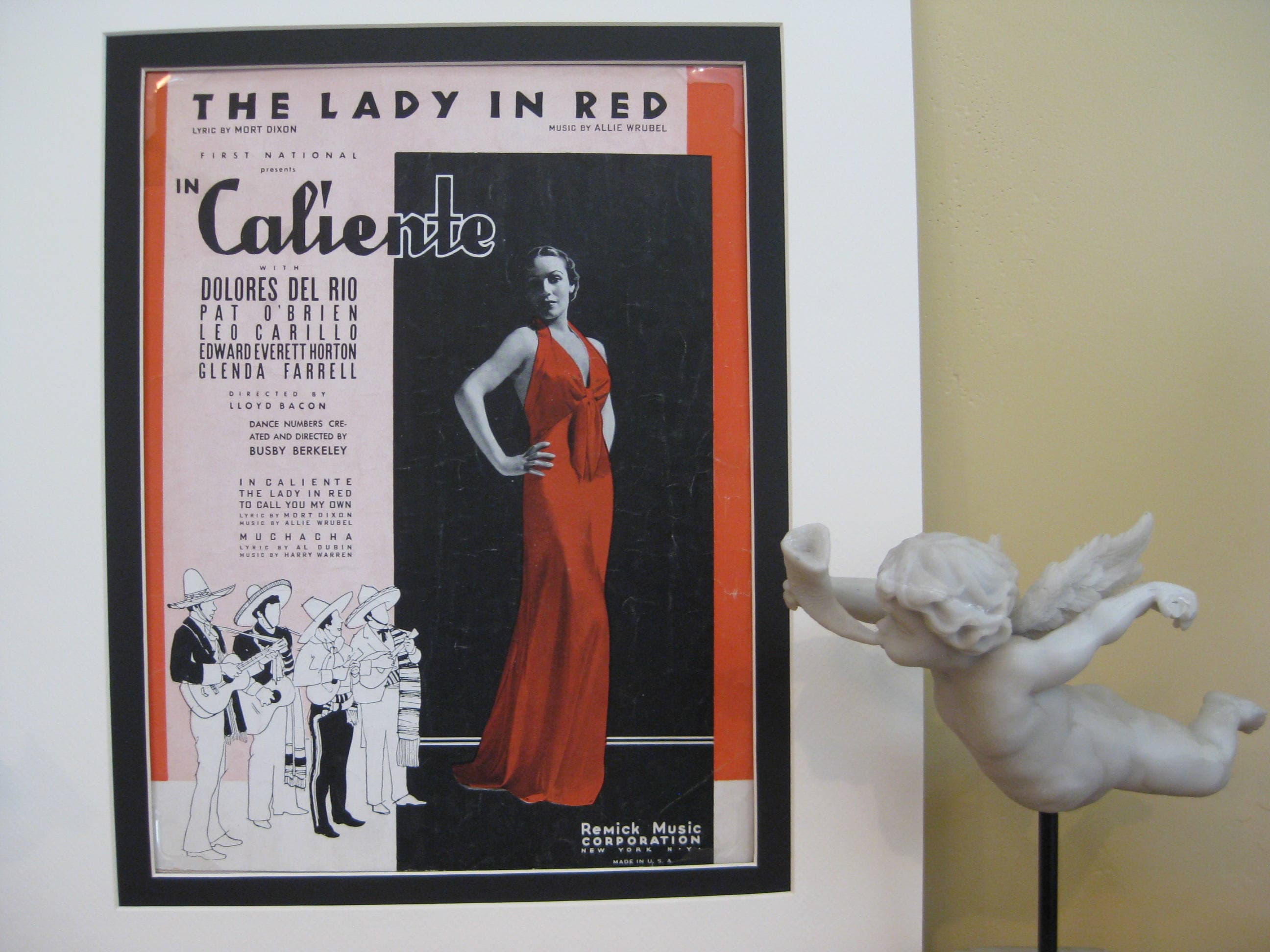Vintage "The Lady in Red" Sheet Music, 1935, Dolores Del Rio, Matted