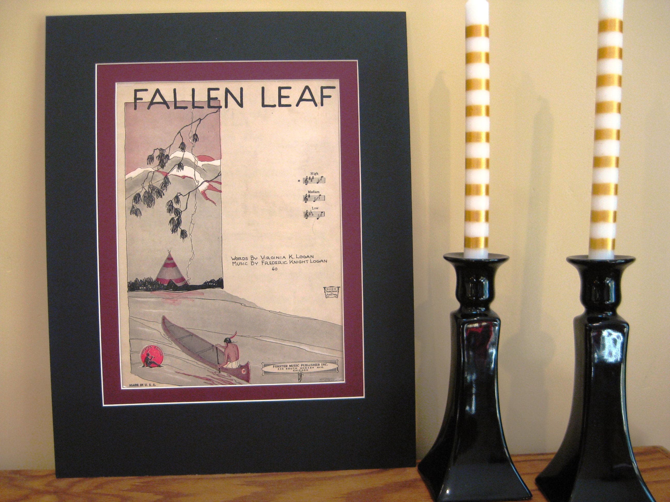 Vintage 'Fallen Leaf' Sheet Music, 1924, Matted Indian Art Print