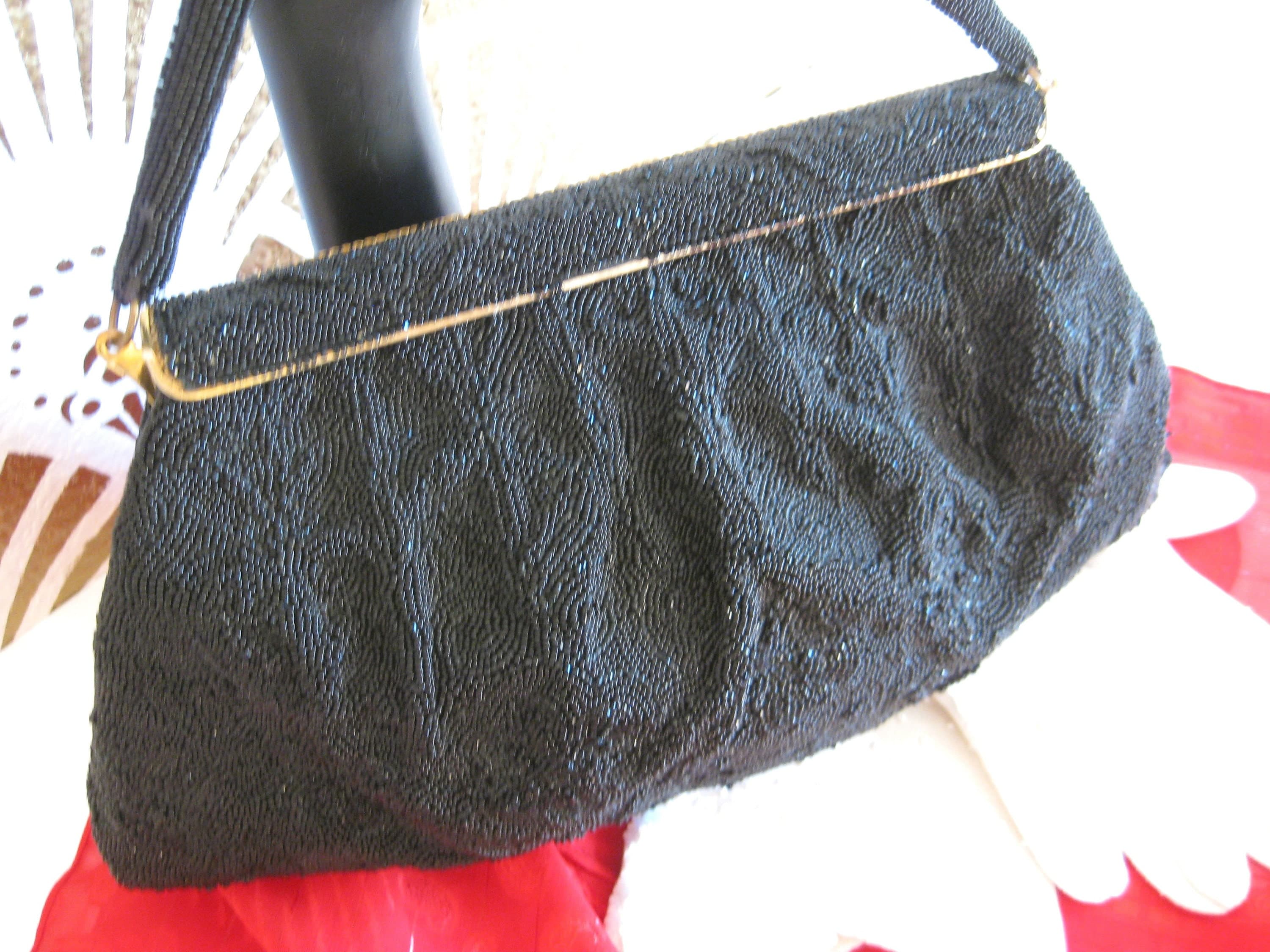 Beaded Purse, Designer Freddy Paris, French Micro Seed Beads, Gold Frame, Vintage