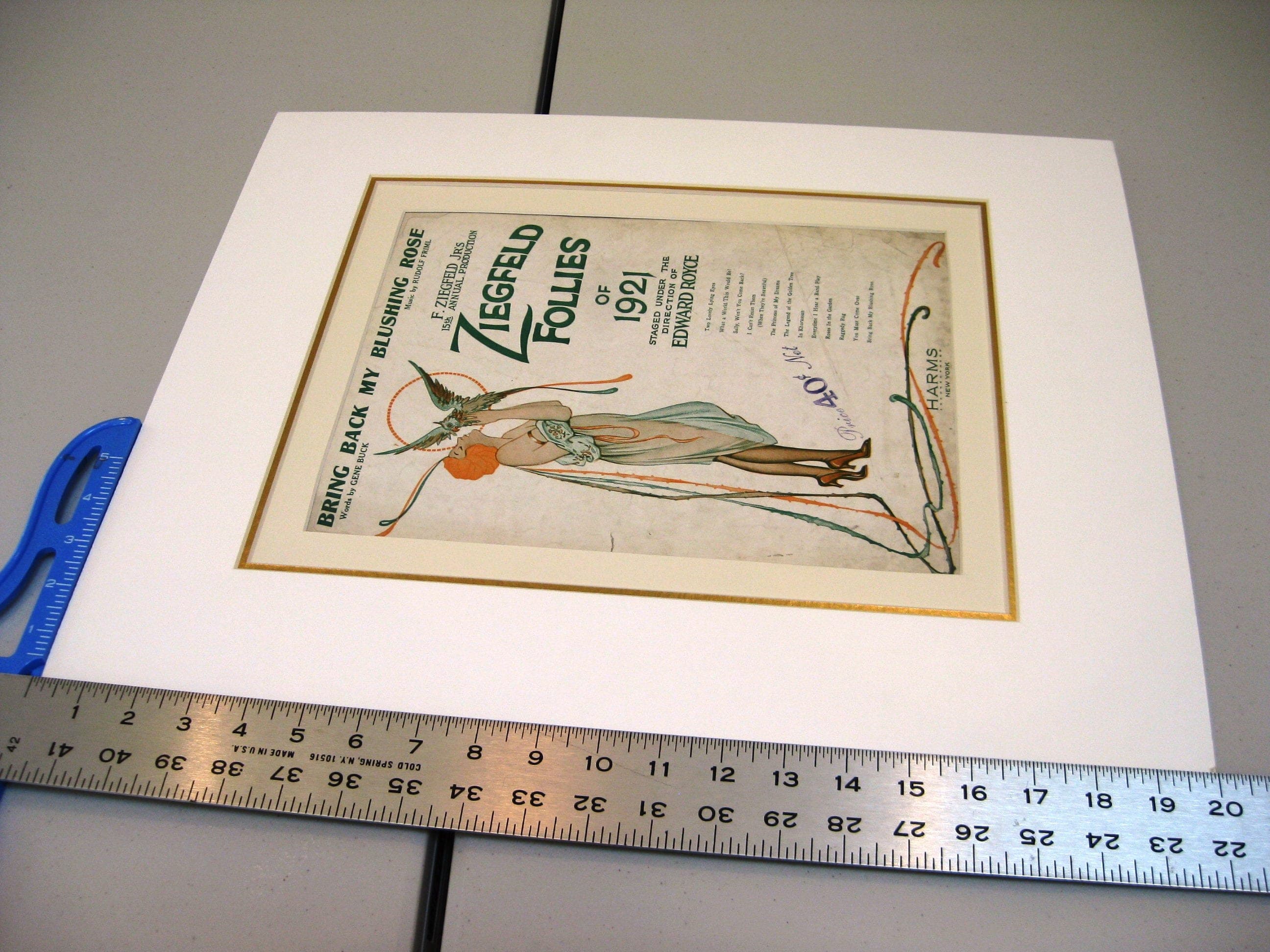 Vintage 1921 Ziegfeld Follies Sheet Music, Matted Art Deco Print - image 4