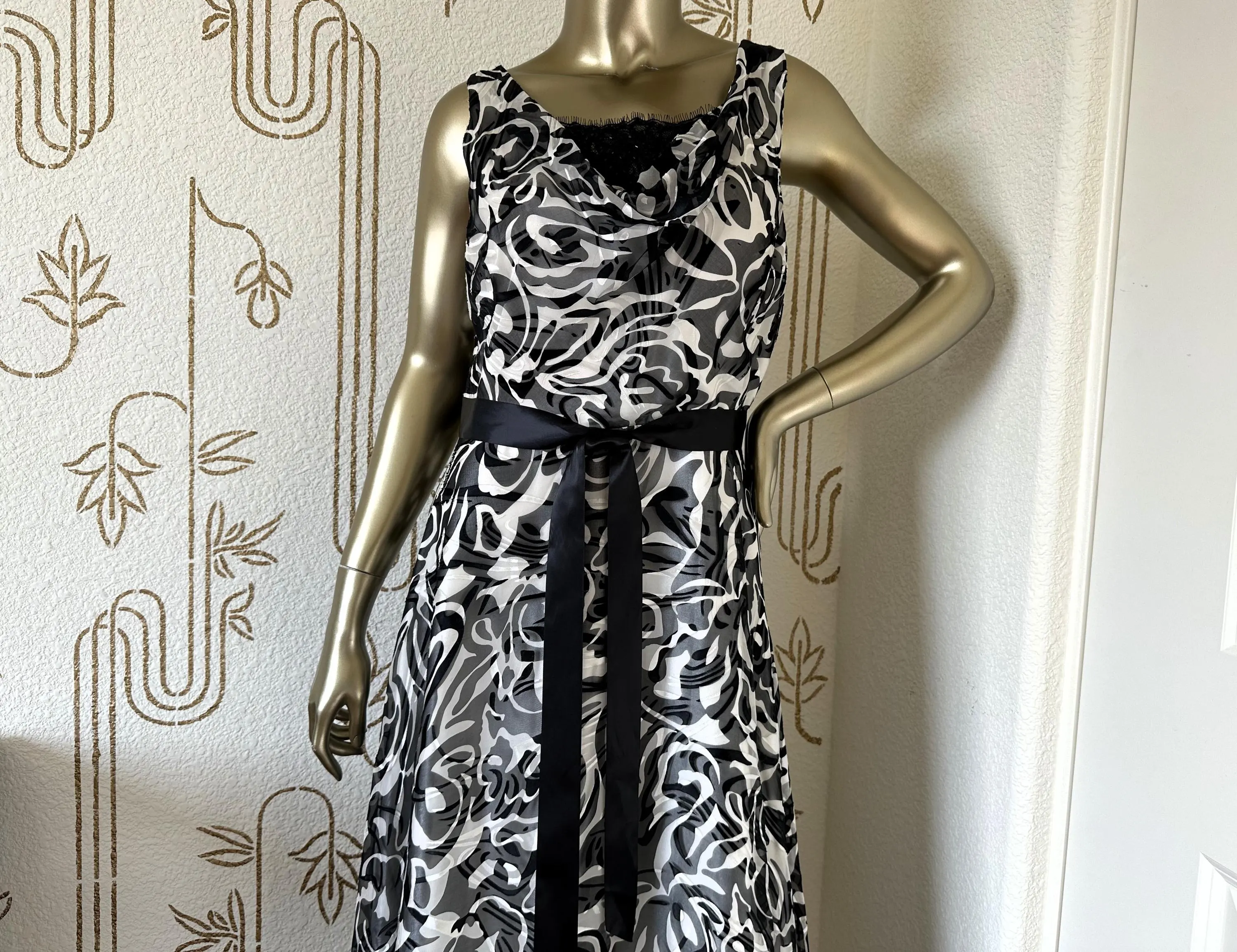 Dress, JS Boutique, Black & White, Tea Length Gown, Size 12, Sleeveless, Estate Find - image 5