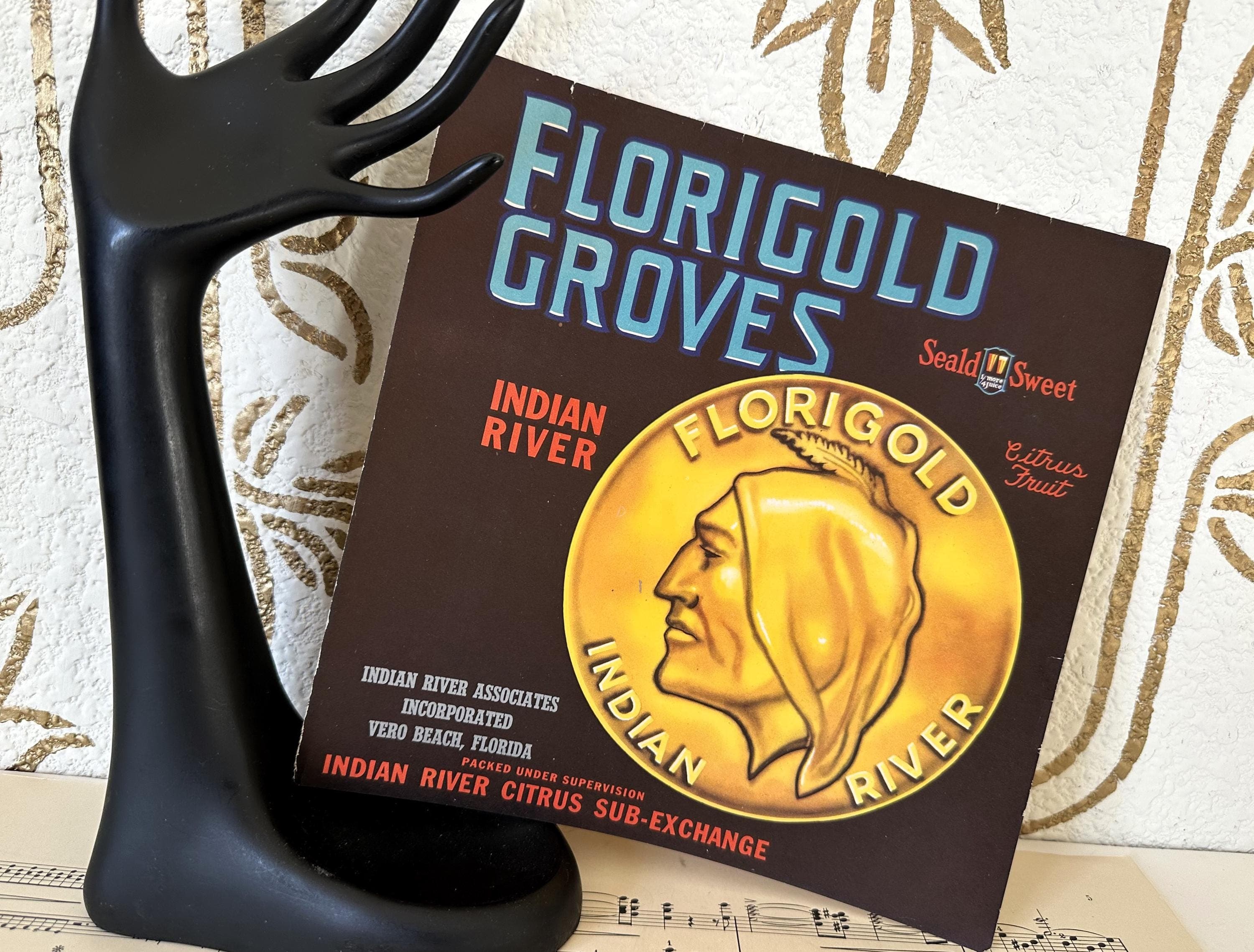 Vintage Original FLORIGOLD Groves Citrus Label,1930’s, 9 x 9 Inches