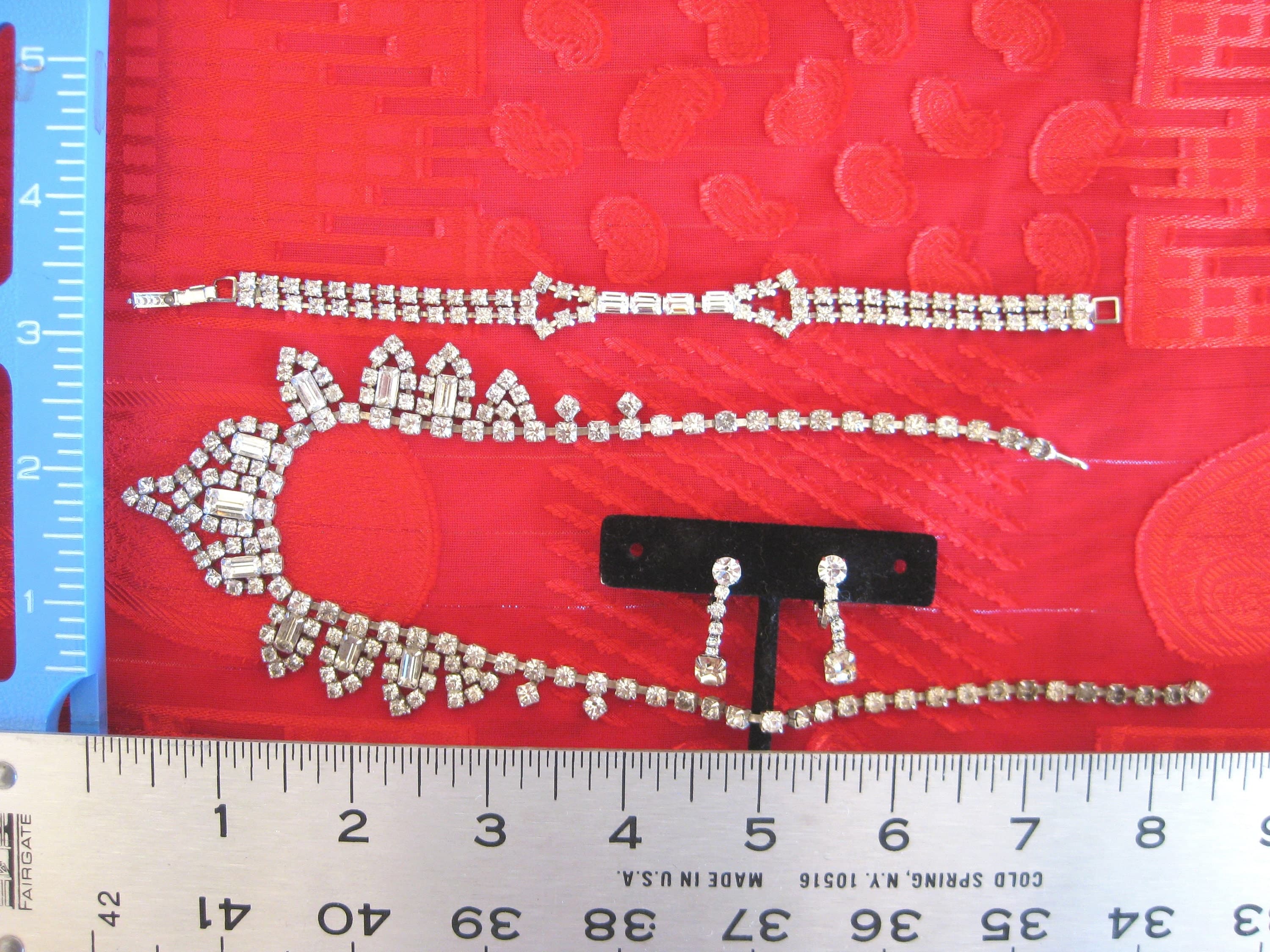 Jewelry Set, 4 Pieces, Designer KRAMER, Clear Rhinestones, Mid-Century Estate Find - image 5