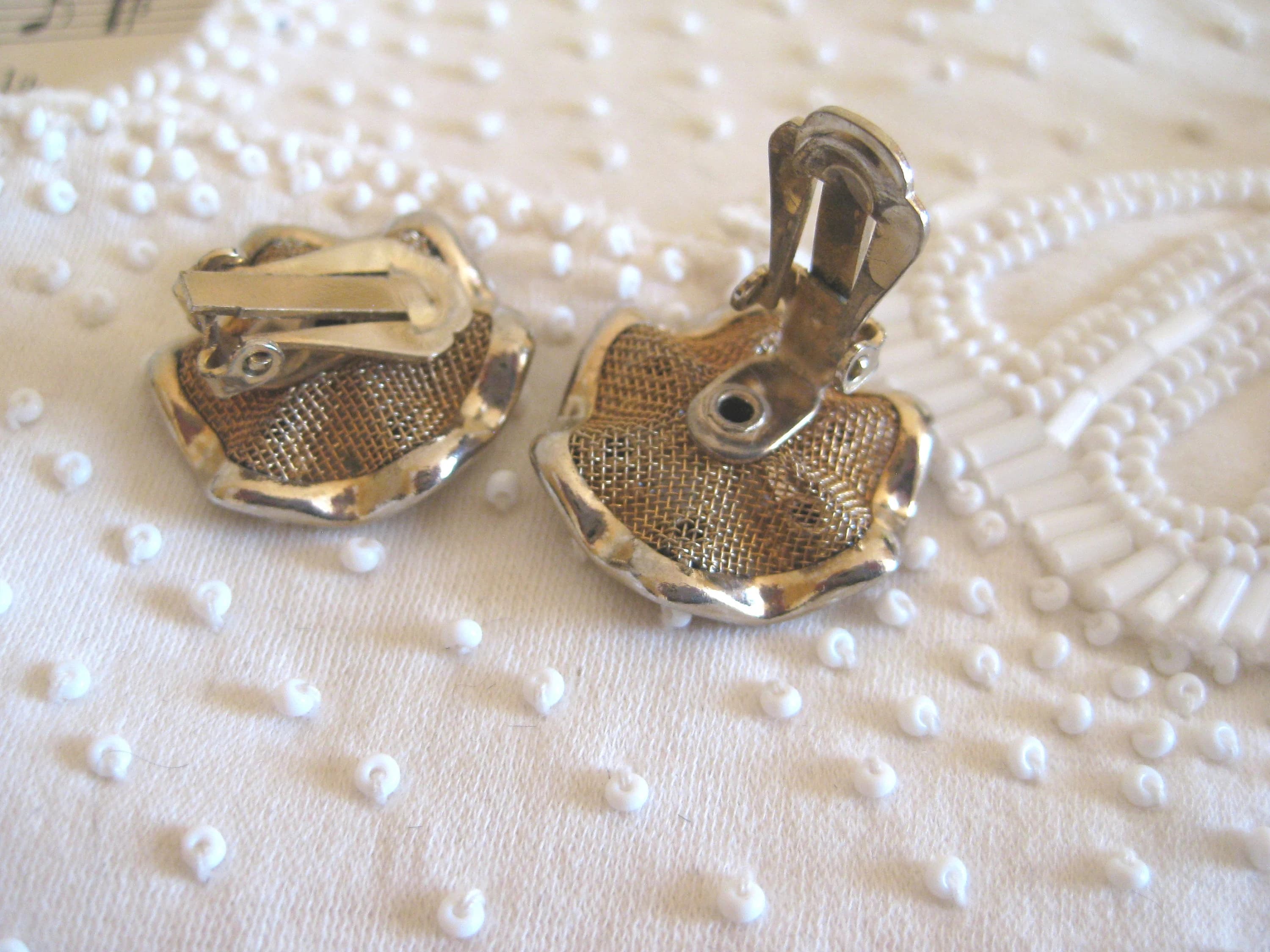Clip On Earrings, Amber Rhinestones, Gold Tone Settings, Vintage Find - image 3