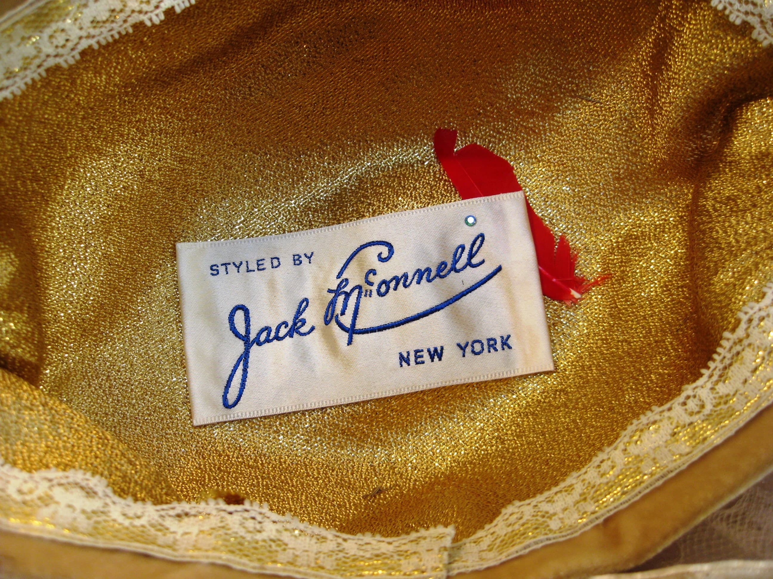 Couture Hat, Jack McConnell Red Feather, Gold Lace, Vintage Millinery, Weinstock-Hale Hat Box - image 3