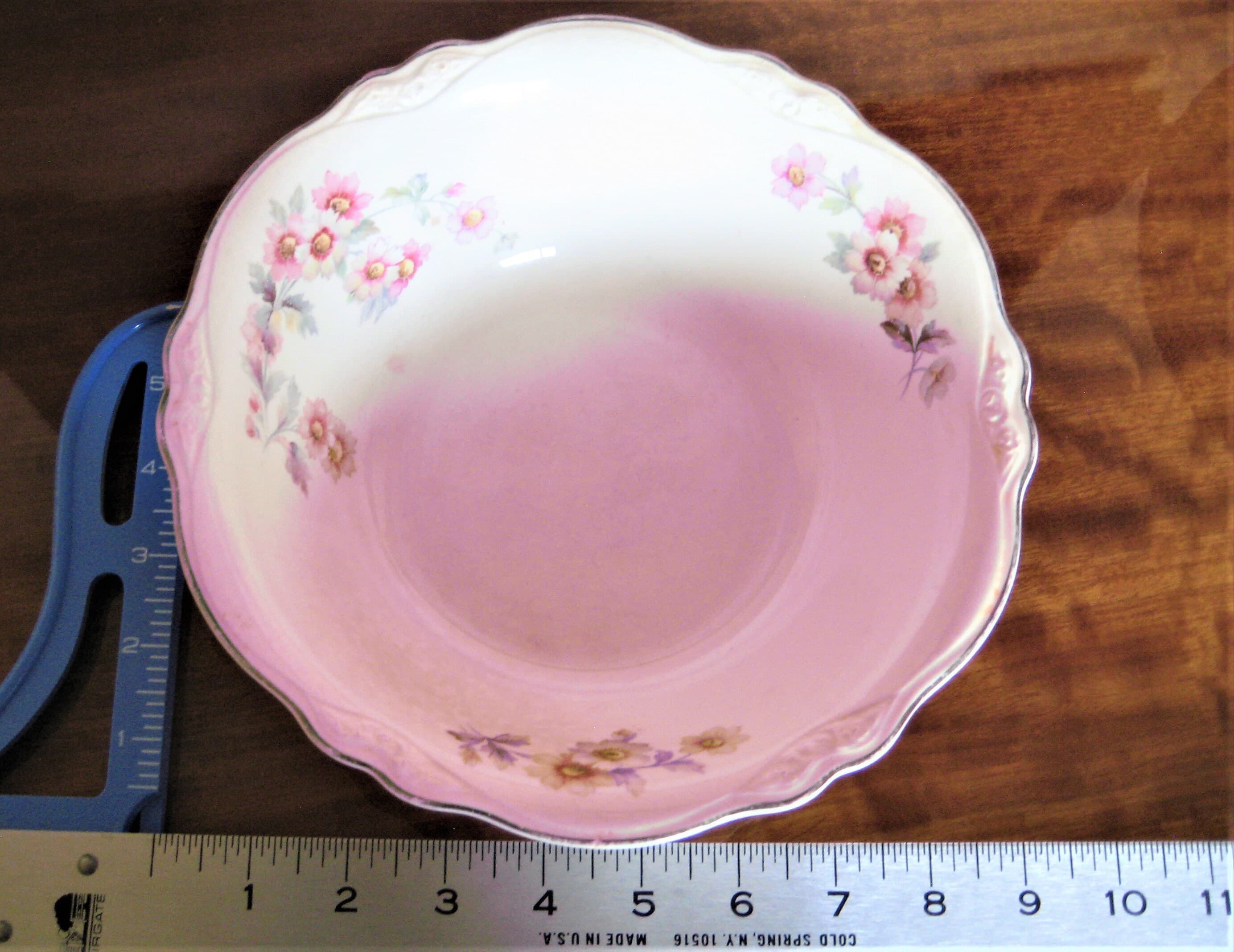 Vintage Homer Laughlin Serving Bowl, Virginia Rose, Pink Floral, Platinum Trim - image 4