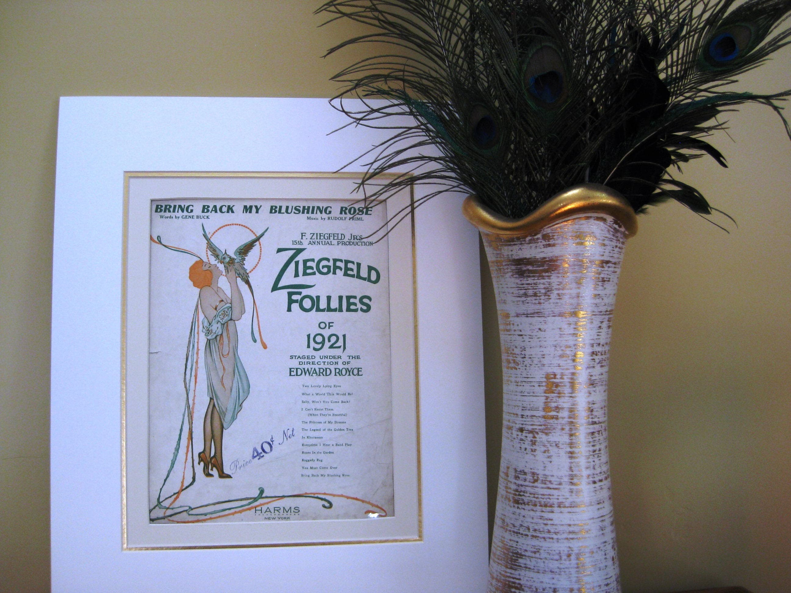 Vintage 1921 Ziegfeld Follies Sheet Music, Matted Art Deco Print - image 3