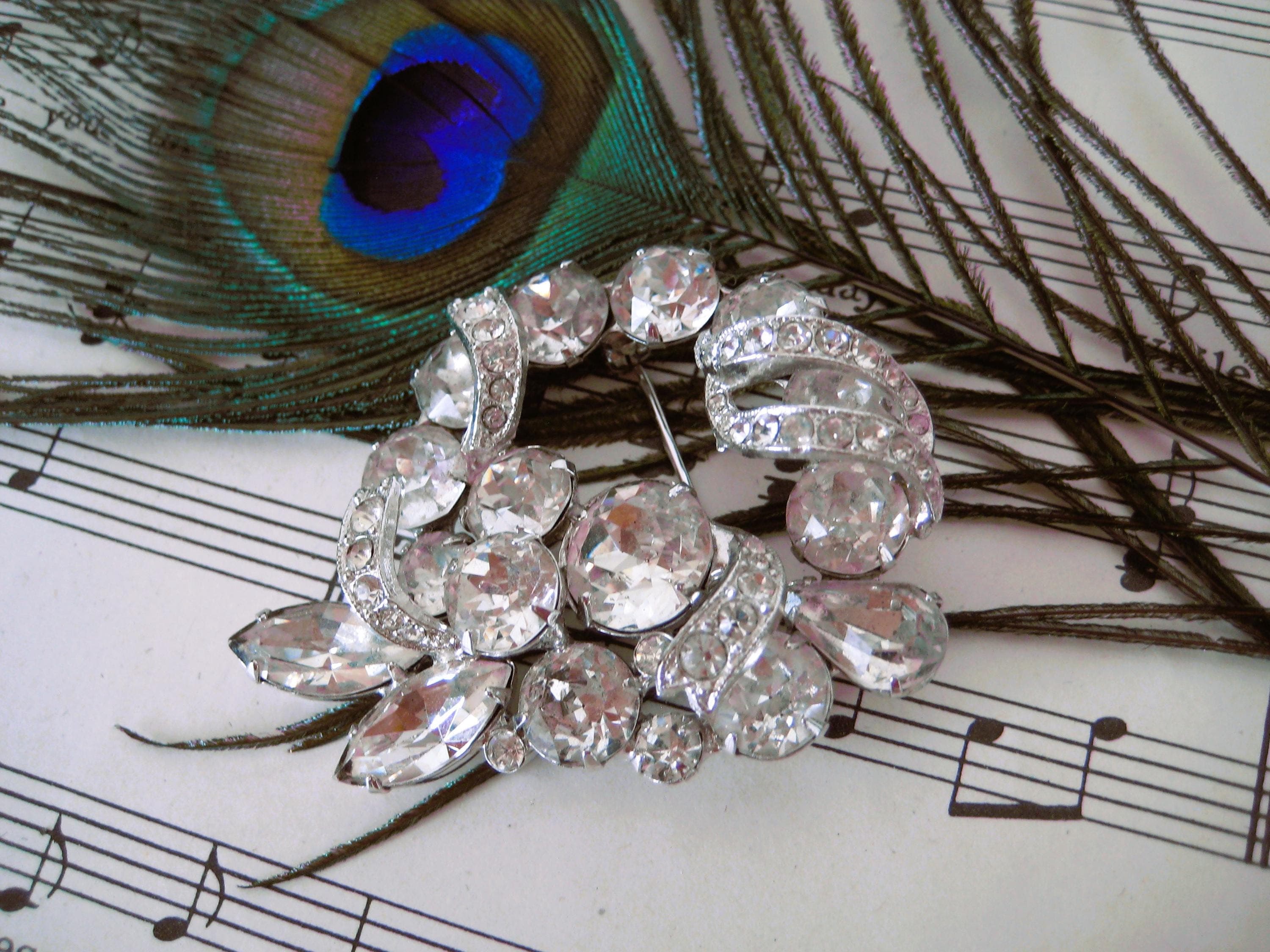 Rhinestone Brooch, EISENBERG Designer, Silver Tone Settings, Vintage Find