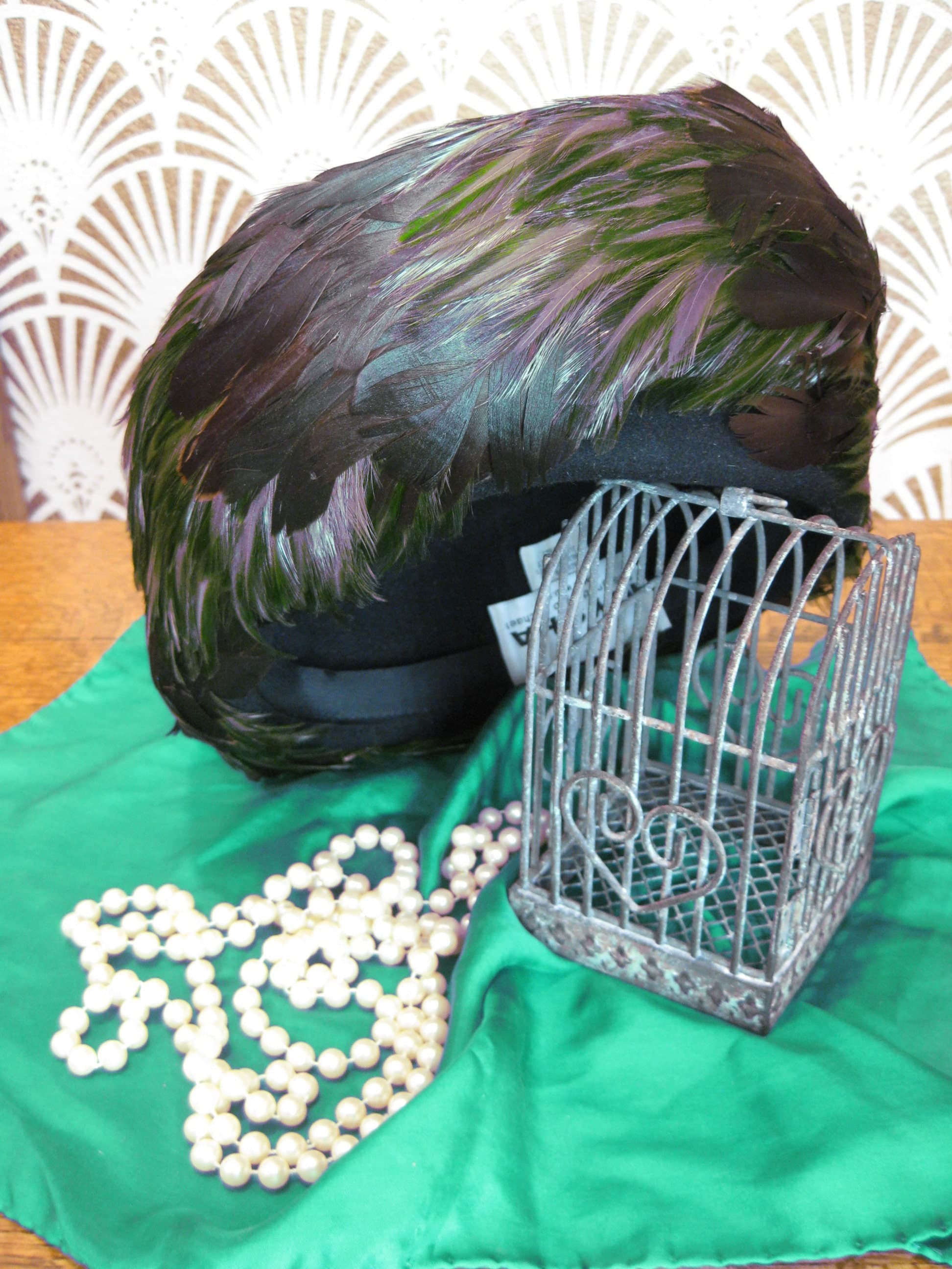 Hat, Feathered Pillbox, Black Wool Felt, MYSHA B. Michael, Vintage - image 4