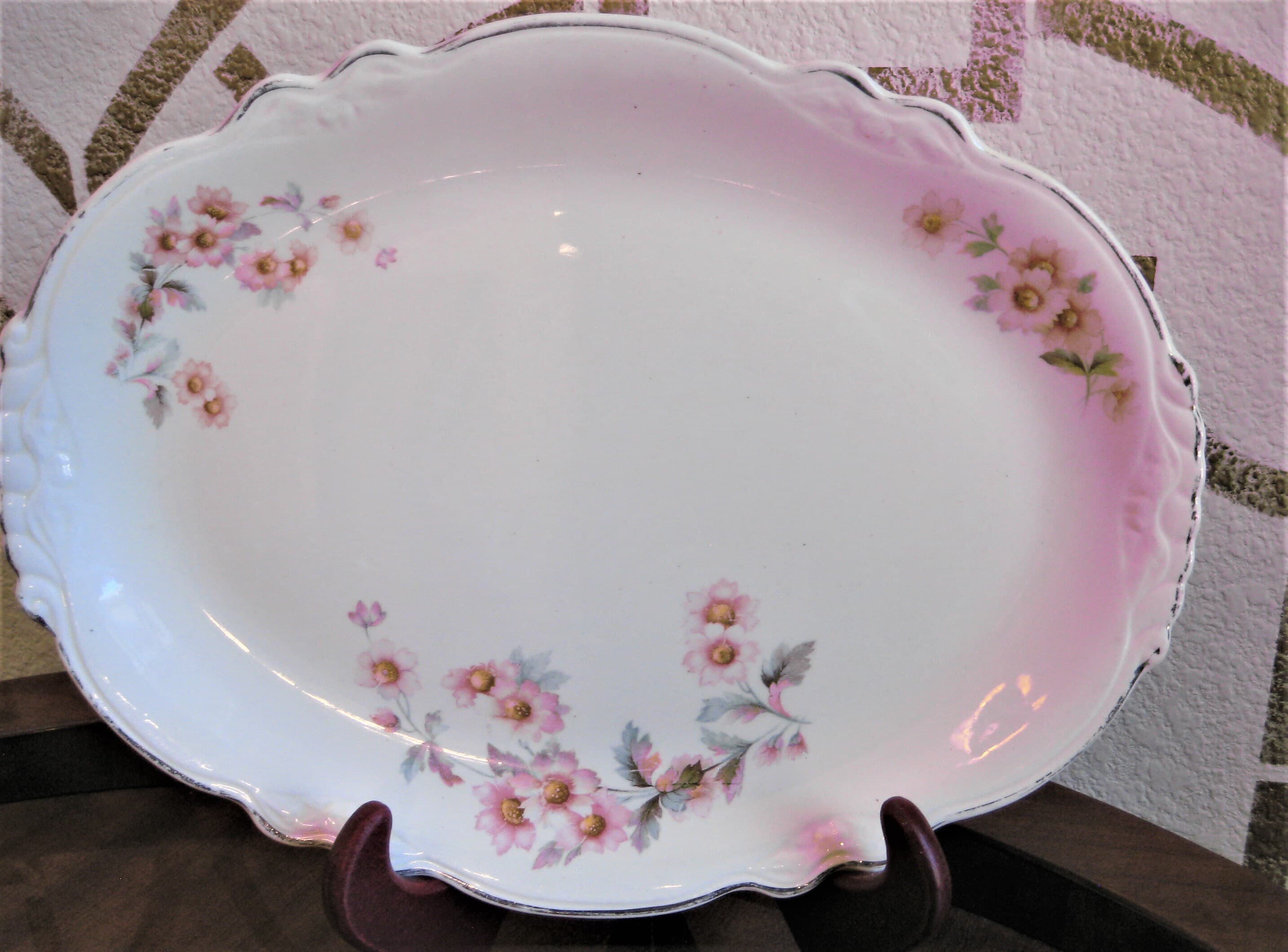 Homer Laughlin Platter, Virginia Rose Pattern, Platinum Trim, Vintage - image 3