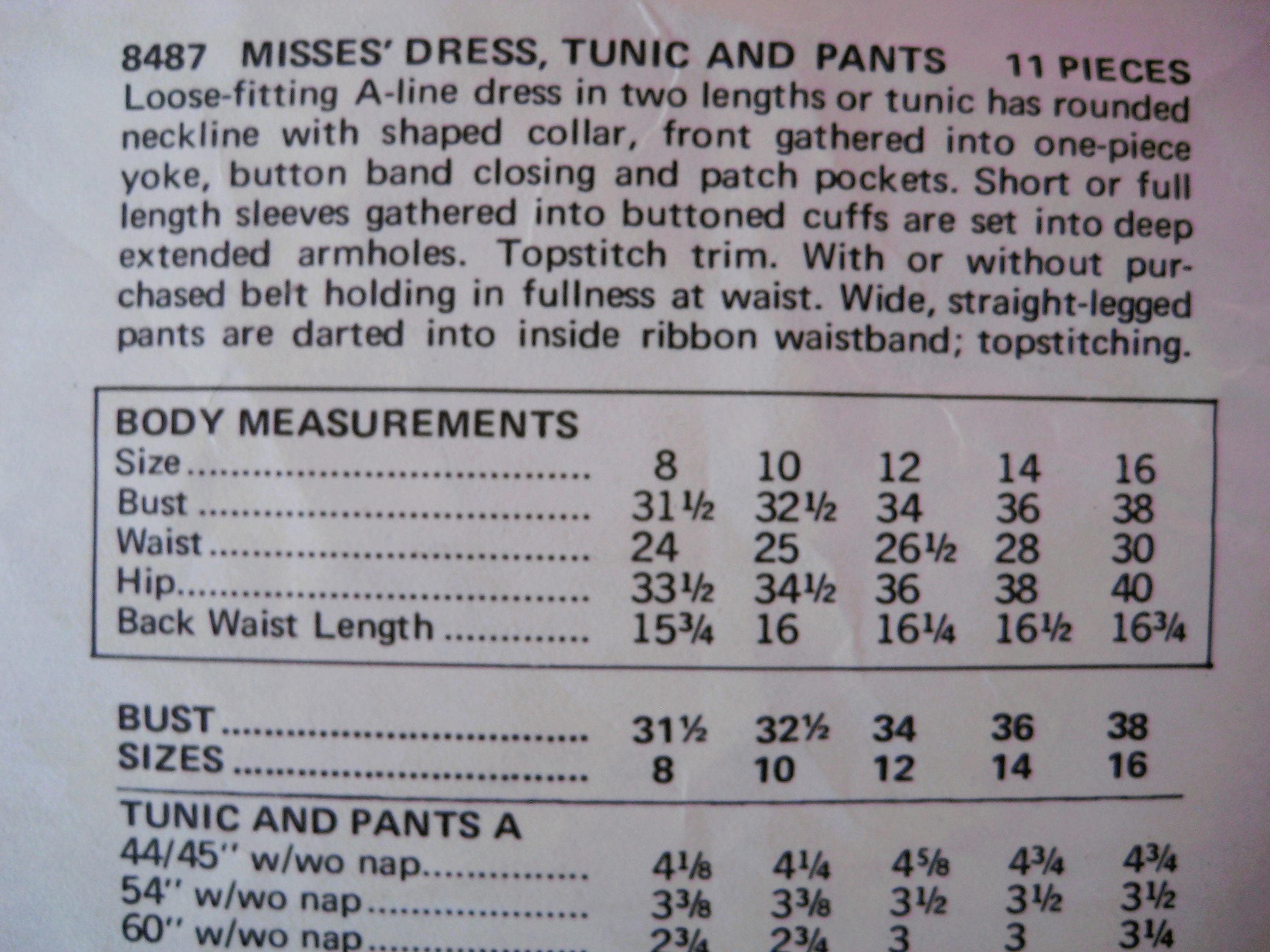 Vintage 1970s Vogue 8487 Sewing Pattern, Misses Size 8, Dress, Tunic & Pants - image 4