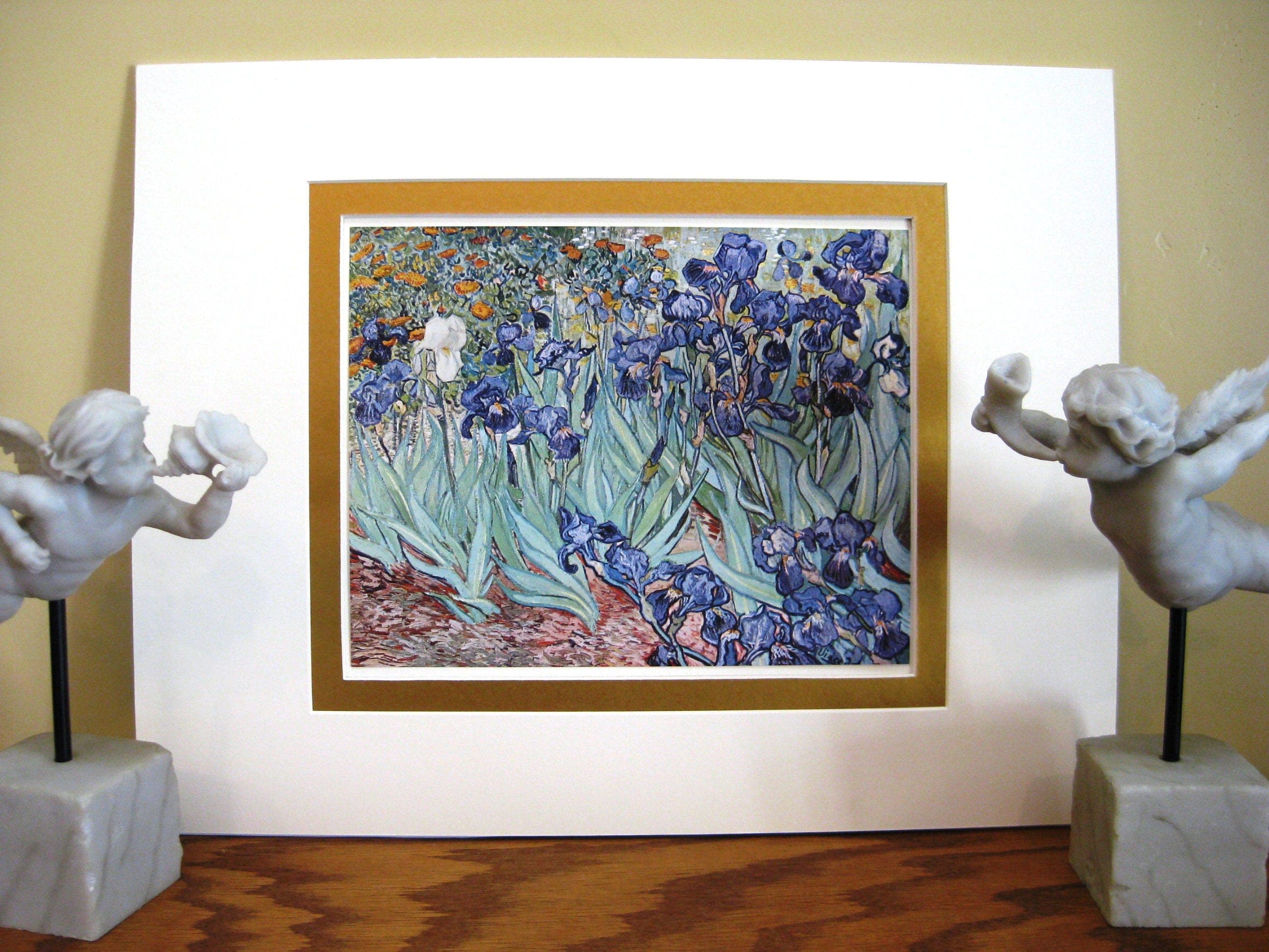 Vintage Van Gogh Irises Art Print, Double Matted 14x18