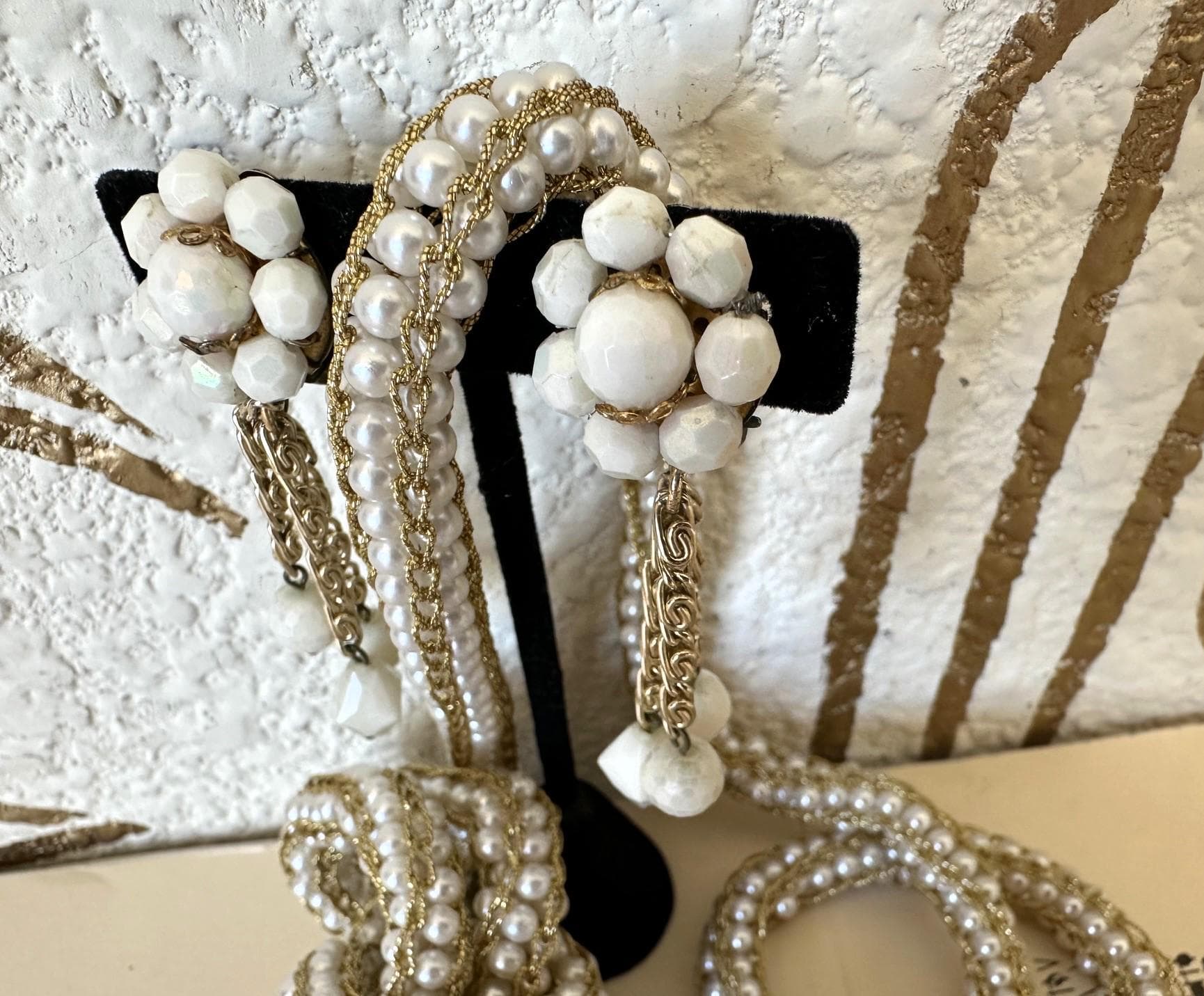 Dangle Drop Clip-back Earrings, WEST GERMANY, White Milk Glass, Vintage - image 3