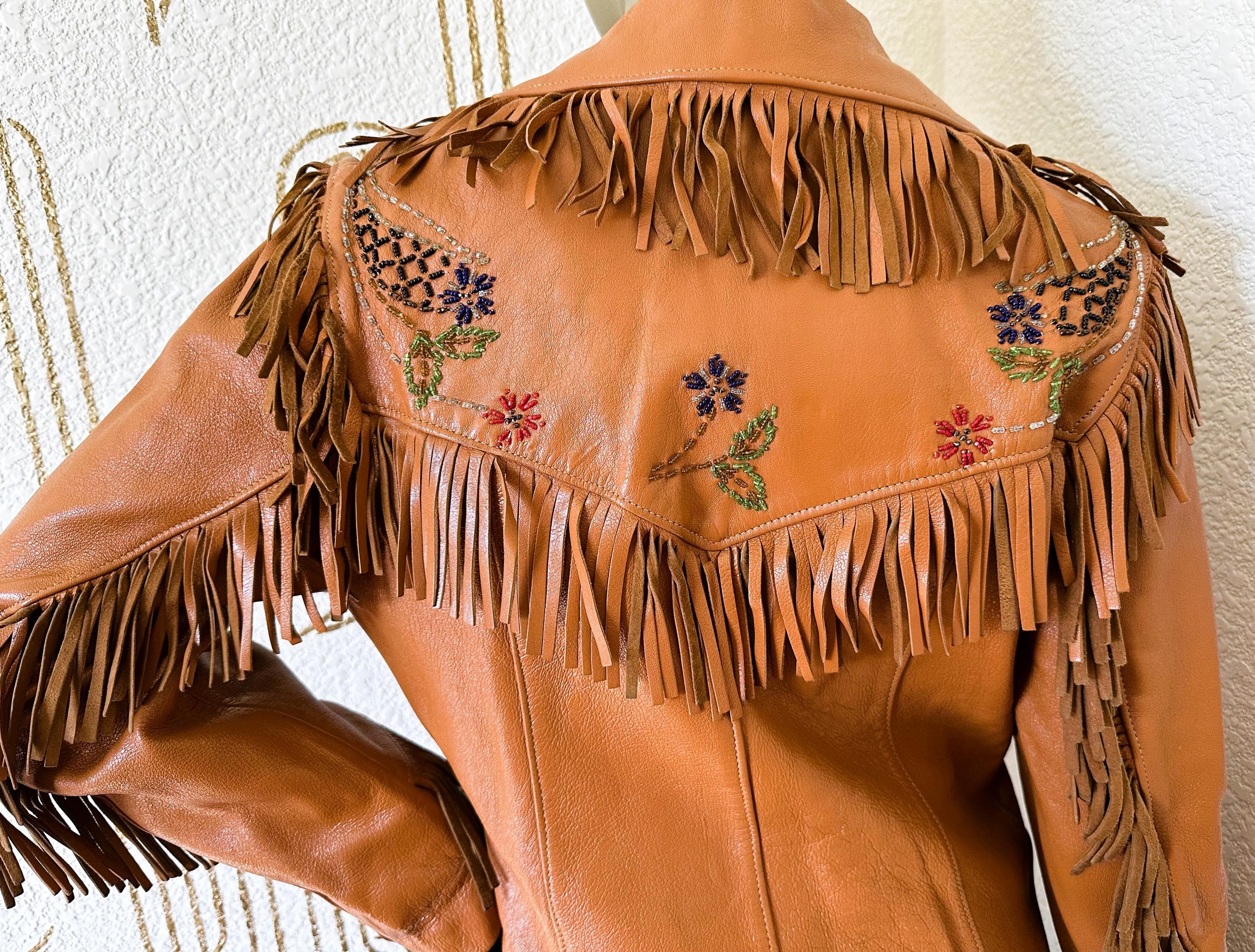 Fringed Jacket, Beaded Leather, Chris Line Originals, Vintage 1940s, Boho