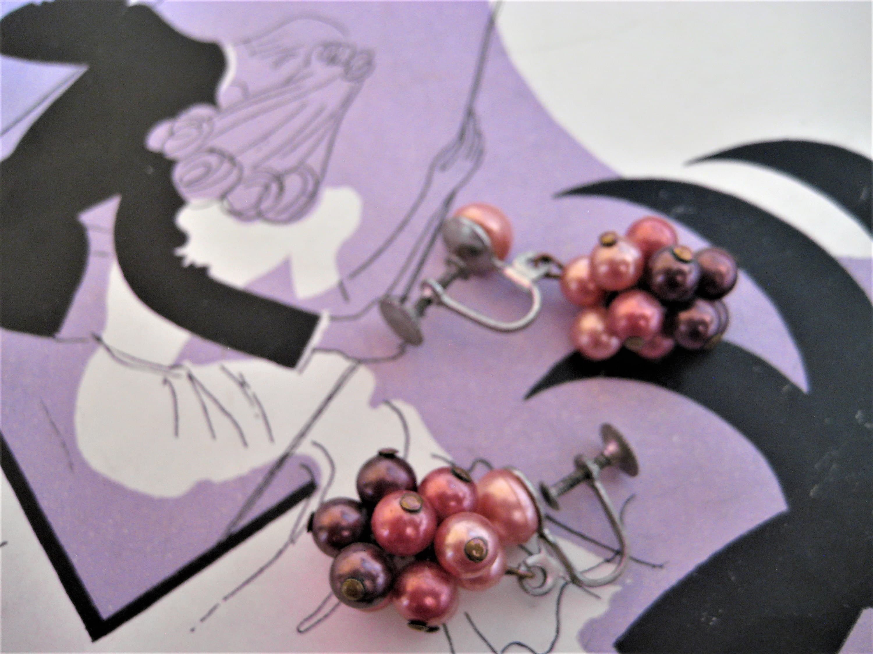 Earrings, Screw-Back Style, Faux Pearl Clusters, Silver Tone, Vintage - image 5