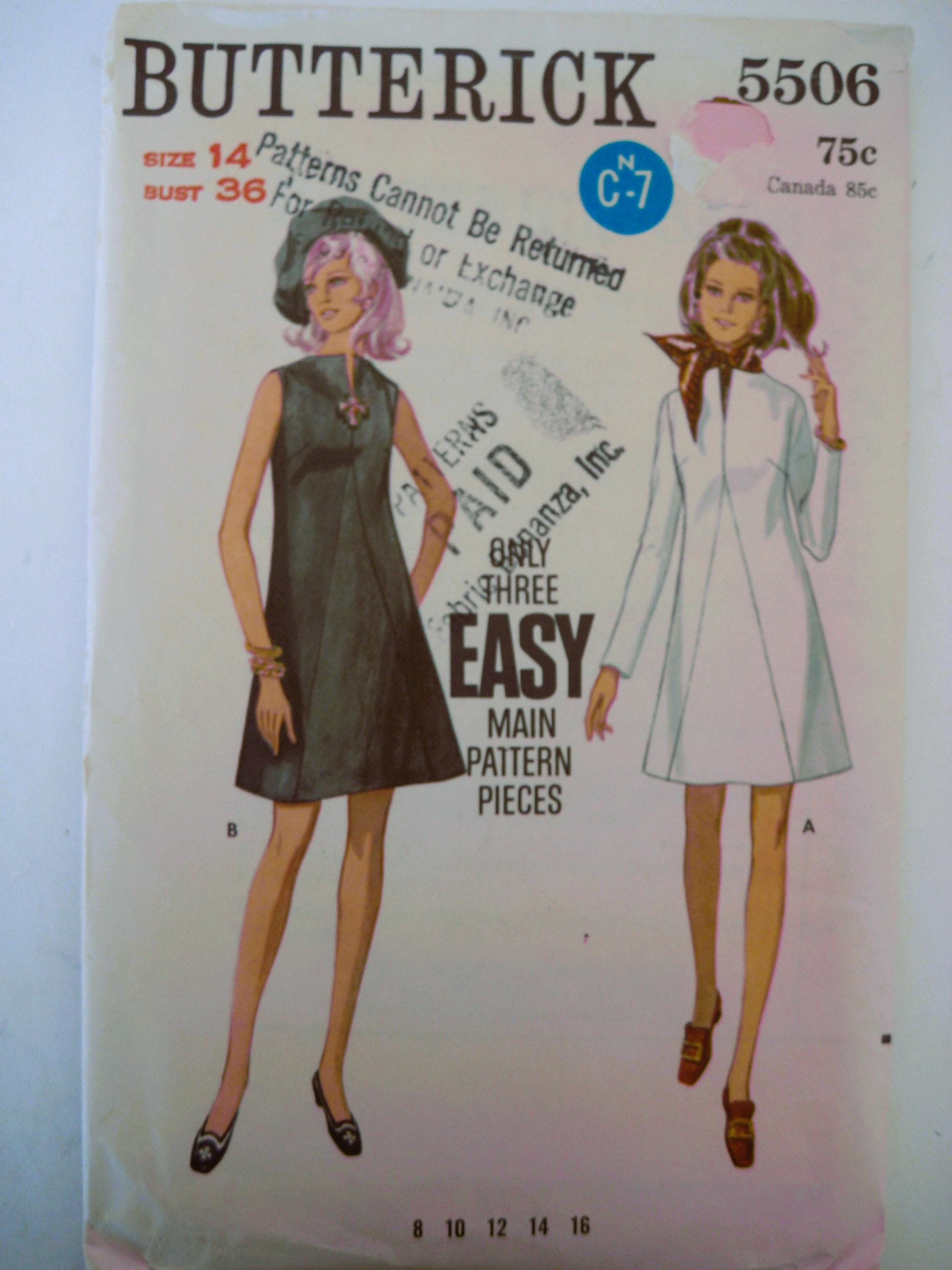 Uncut Butterick 5506 Sewing Pattern, 1960s A-Line Dress, Size 14 - image 5