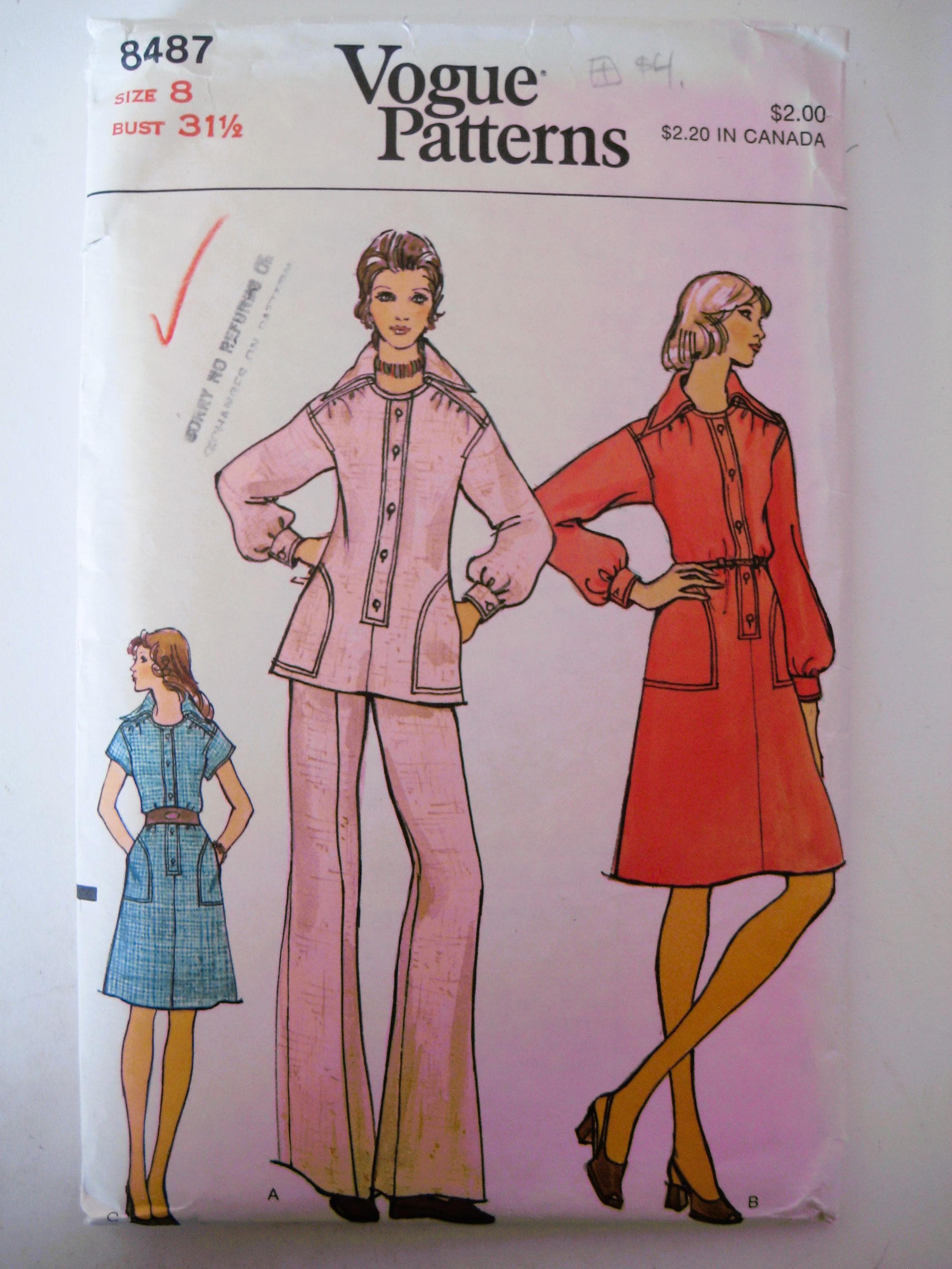 Vintage 1970s Vogue 8487 Sewing Pattern, Misses Size 8, Dress, Tunic & Pants - image 5
