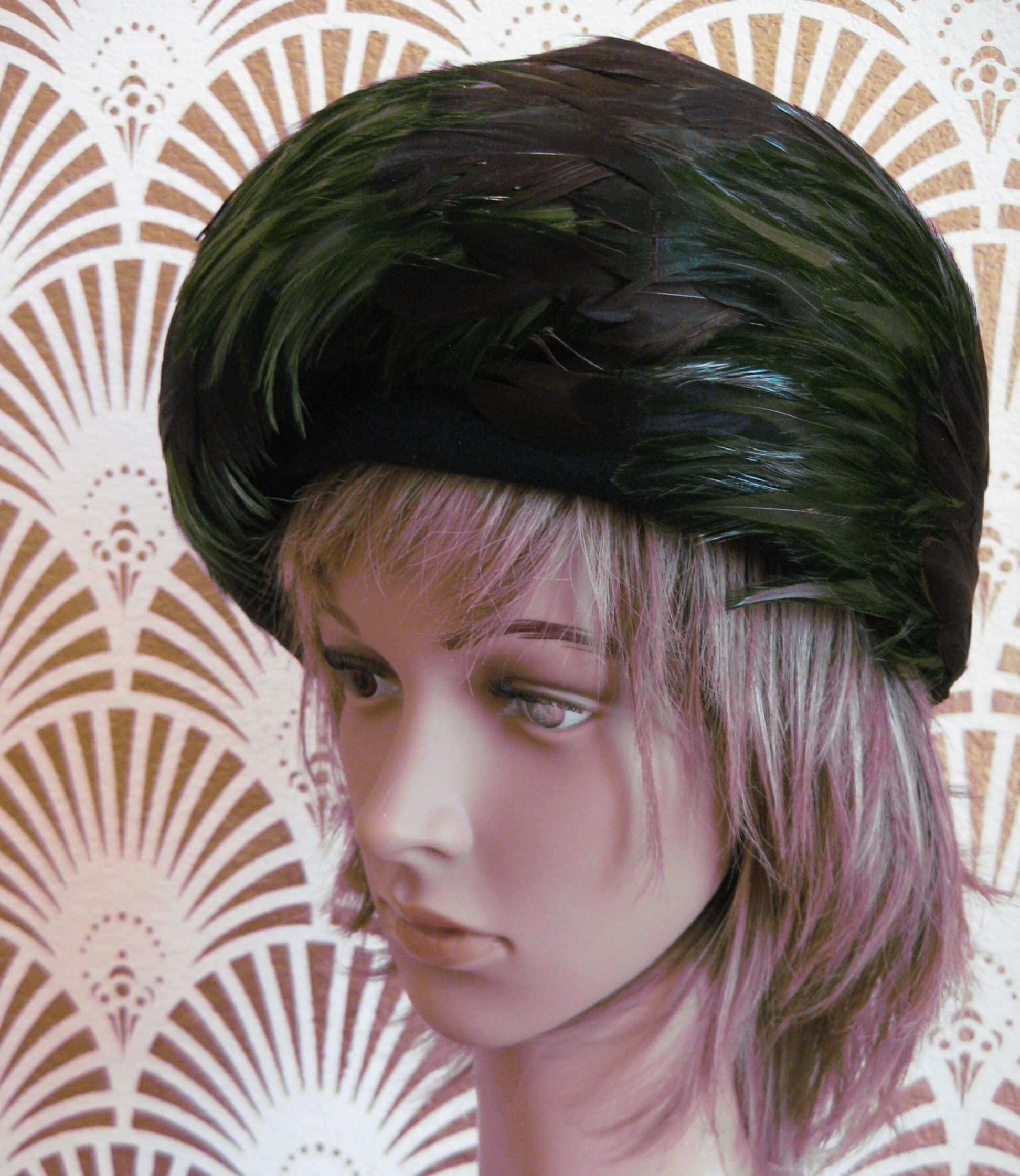 Hat, Feathered Pillbox, Black Wool Felt, MYSHA B. Michael, Vintage - image 3