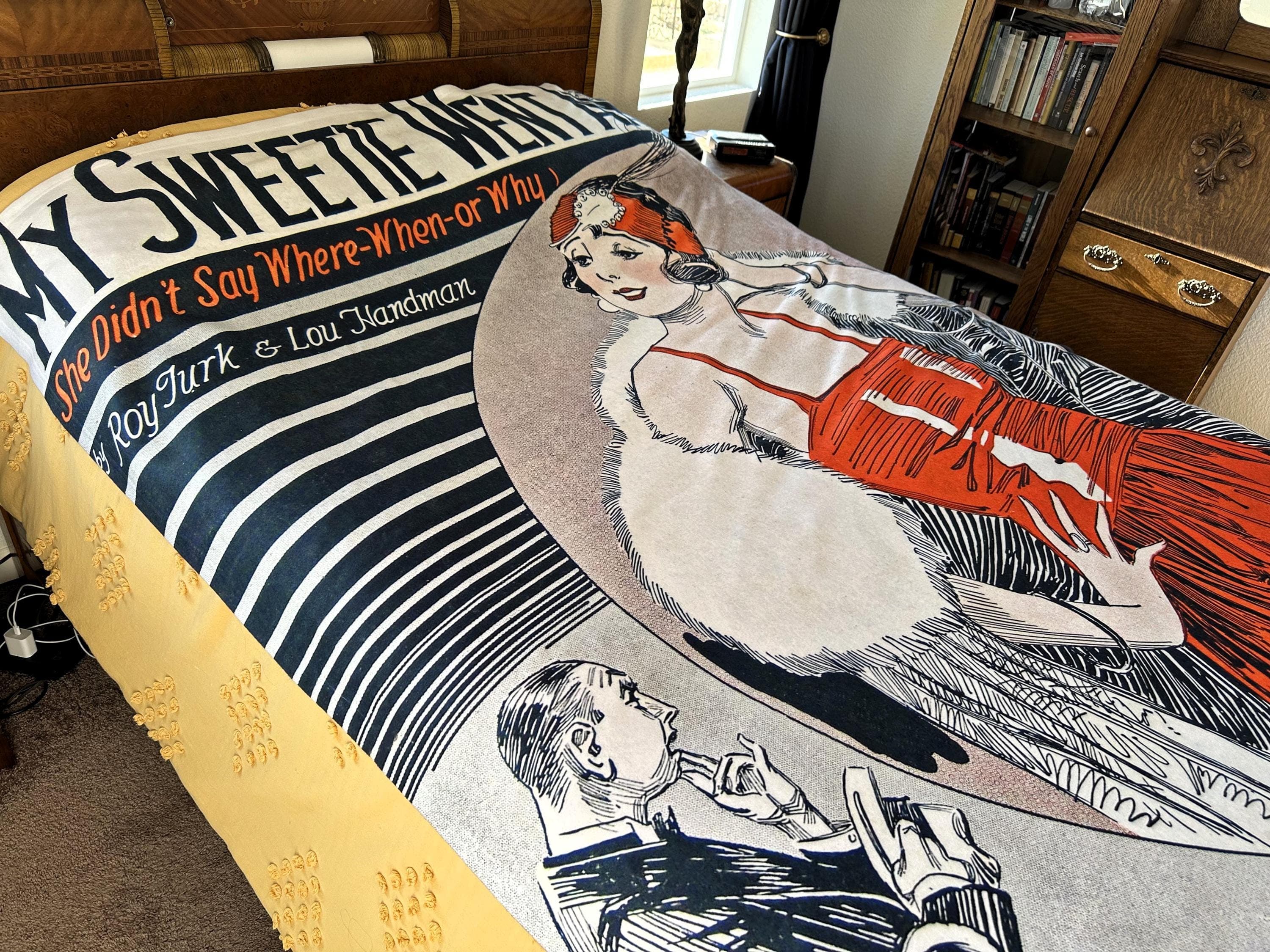 Vintage Sheet Music Fleece Blanket, 1920s Flapper Art Deco Graphic - image 3