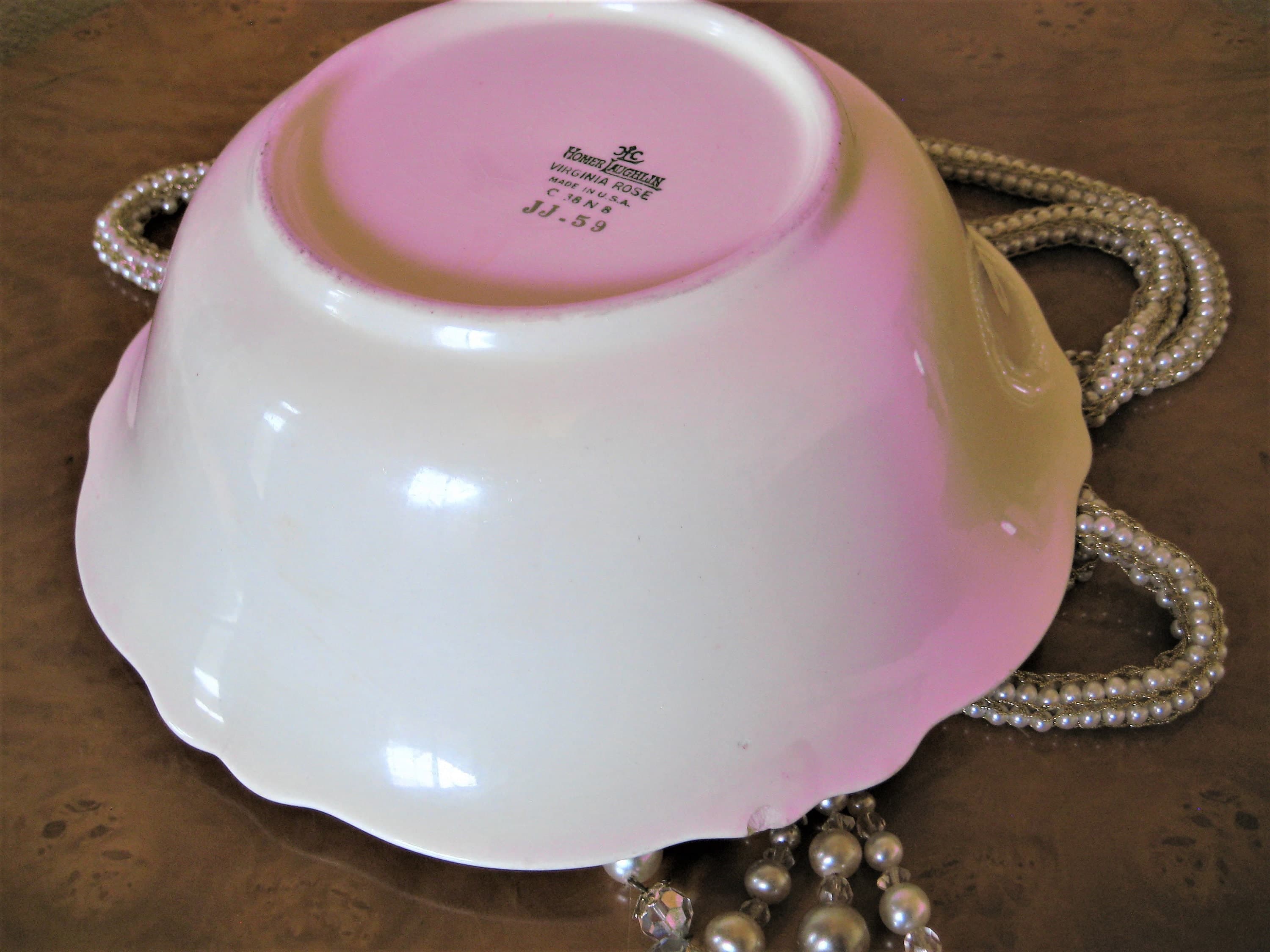 Vintage Homer Laughlin Serving Bowl, Virginia Rose, Pink Floral, Platinum Trim - image 3