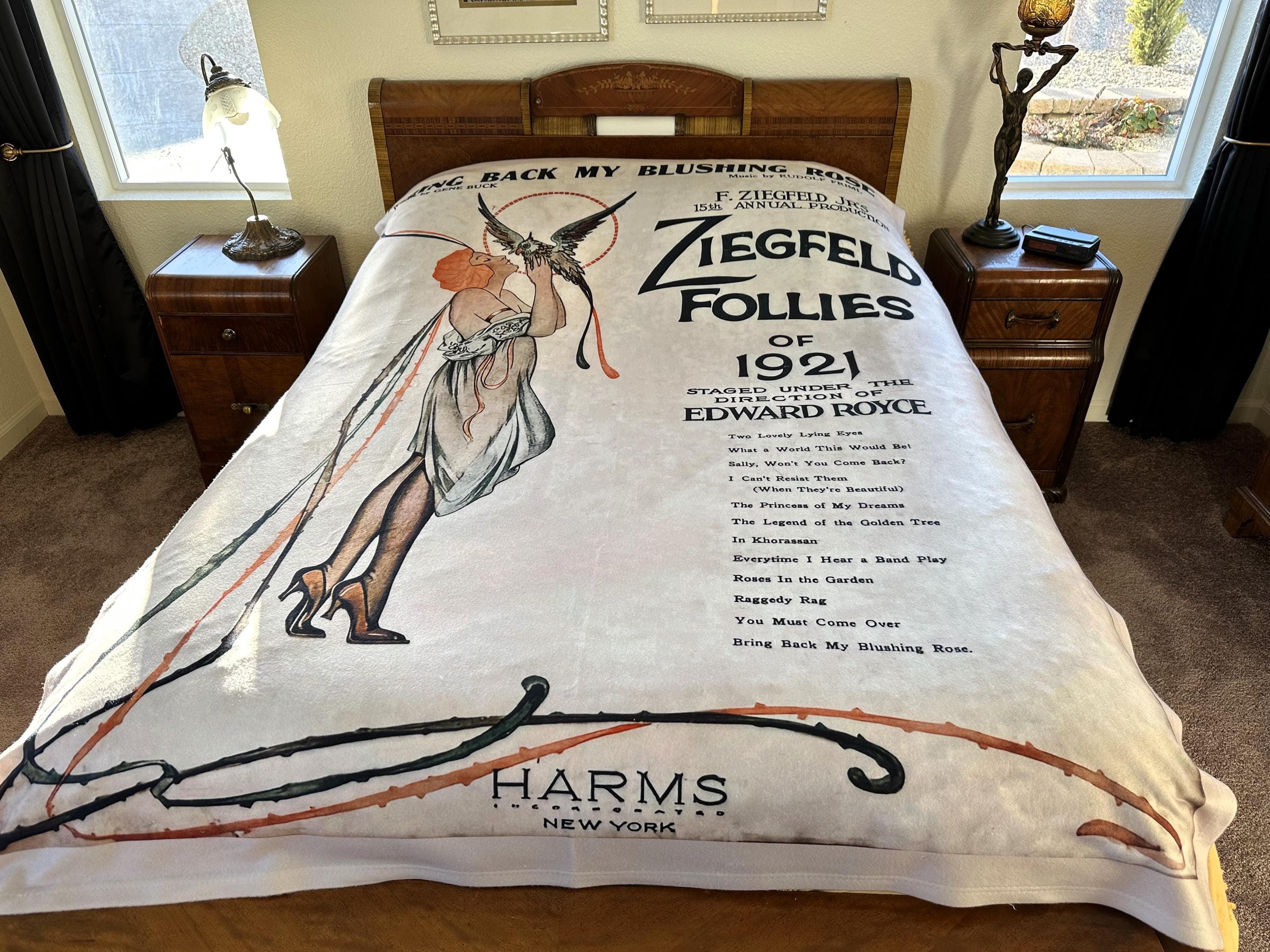 Blanket Vintage Sheet Music Cover Graphic, Ziegfeld Follies of 1921, 81x 60 inches - image 4