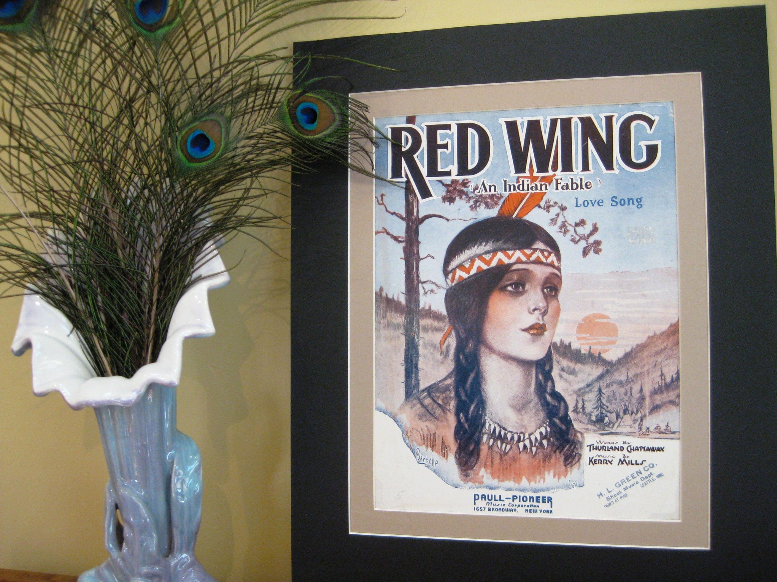 Red Wing Sheet Music, Vintage Indian Fable Love Song, Matted Wall Art
