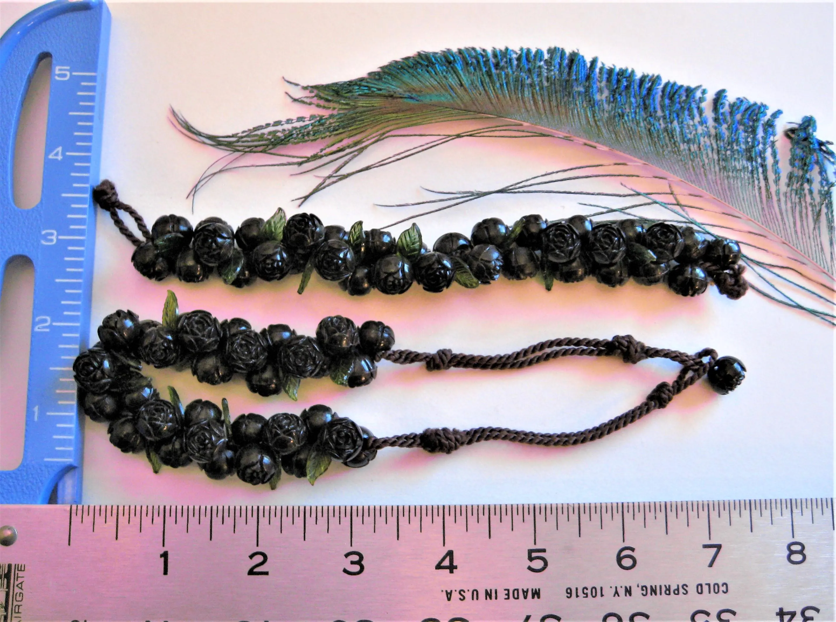 Necklace & Bracelet Set, Thermoset Roses, Ebony Brown, Floral Costume Jewelry, Vintage - image 5